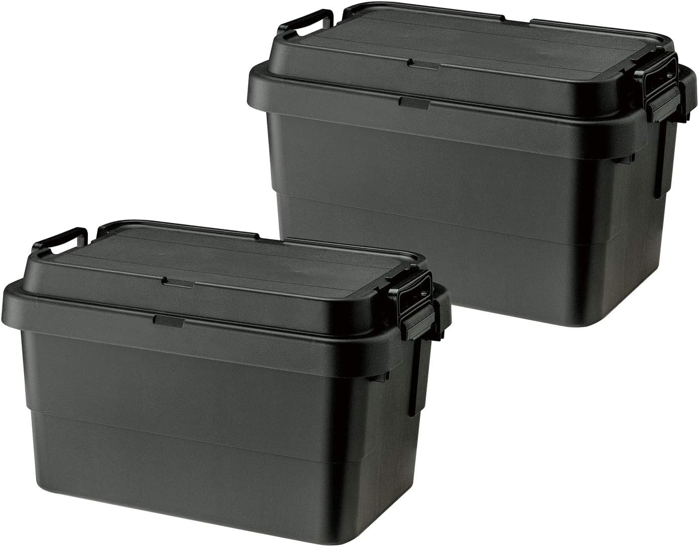 Rakuten - 収納ボックス 50L 2個セット ブラック 日本製 コンテナボックス スタッキング 屋外収納 キャンプ 防水 蓋付き 収納ケース ハードケース 頑丈 大容量 ツールボックス 道具箱