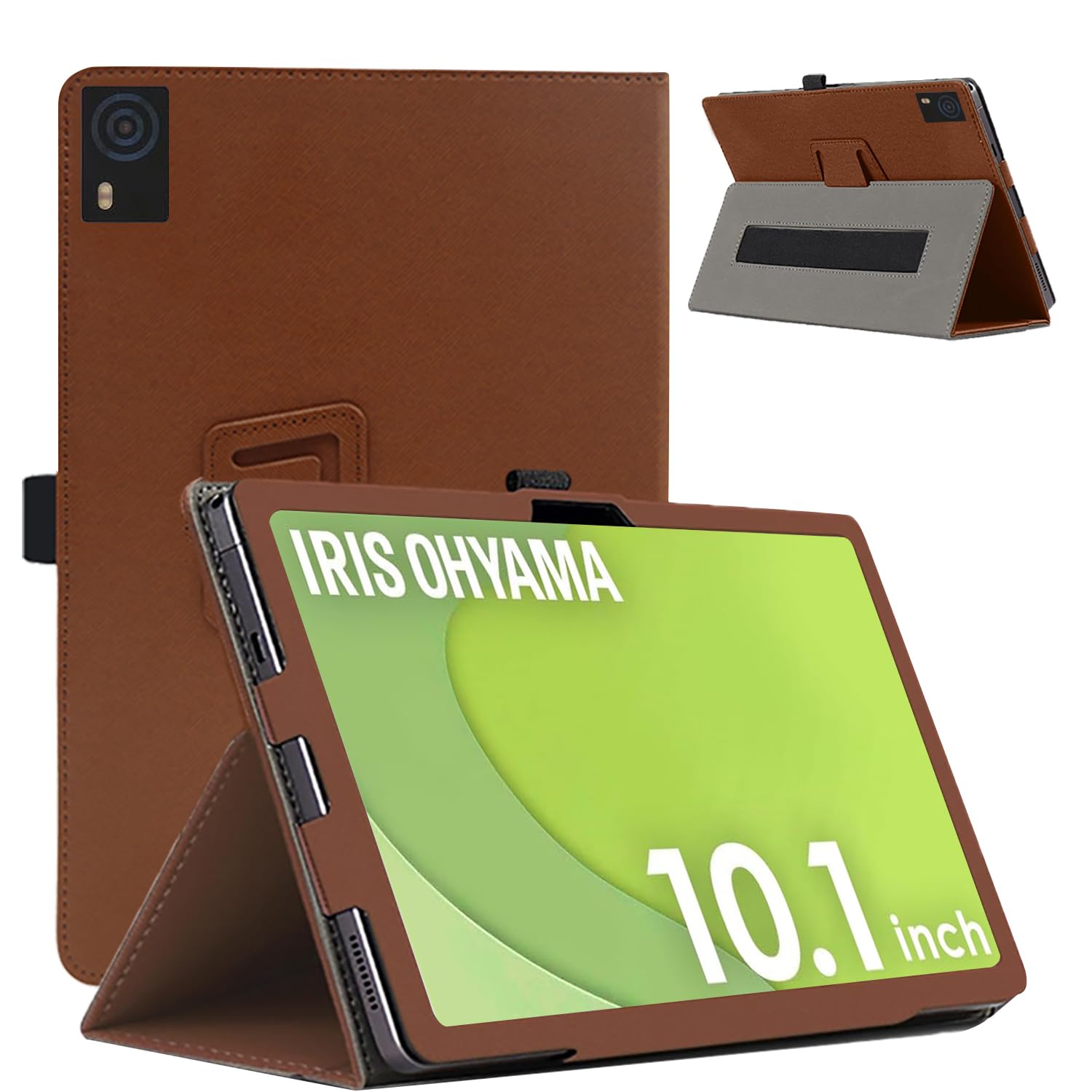 Tablet - タブレットケース 10.1インチ 360度回転 スタンド機能 ペンホルダー付き ハンドストラップ 耐衝撃 全面保護 ブラウン