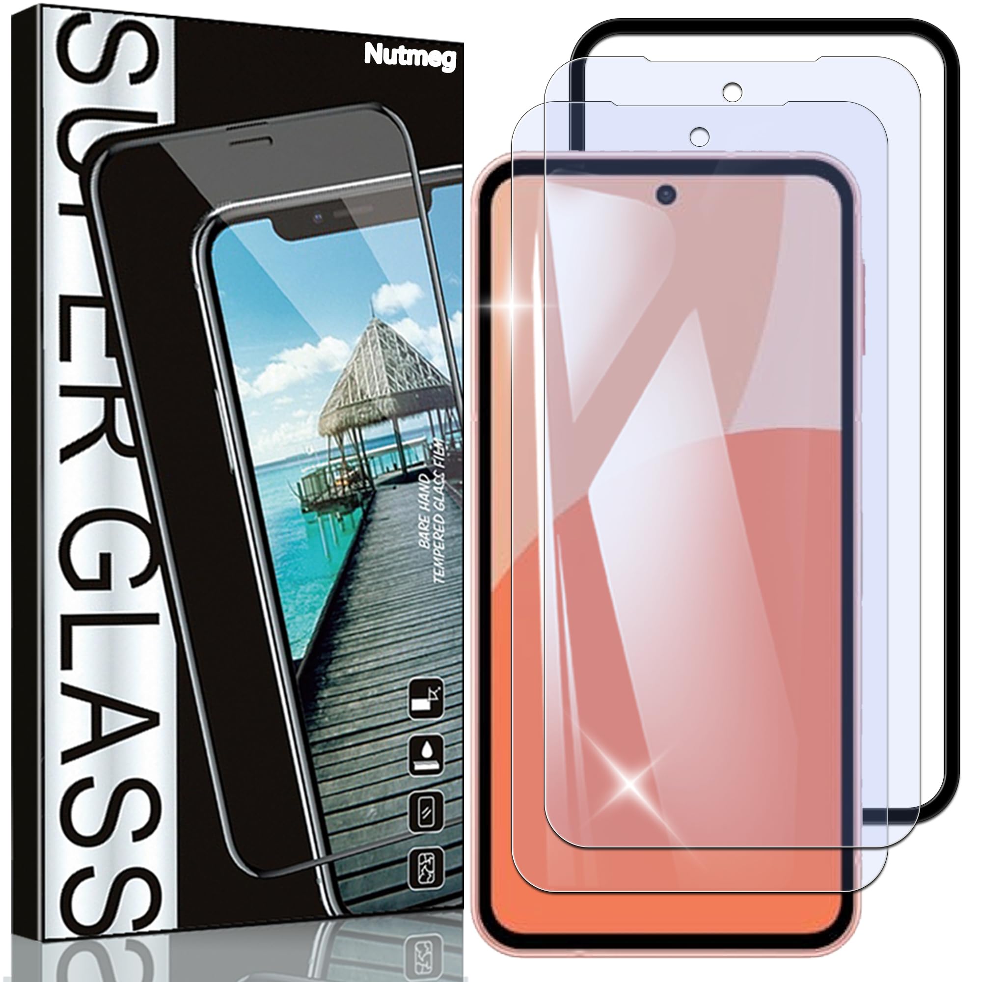 スマホ保護フィルム用 2枚セット ガラスフィルム ブルーライトカット 強化ガラス 高透過率 反射防止 高光沢 撥油性 気泡防止 耐衝撃 飛散防止 高感度タッチ ガイド枠付き