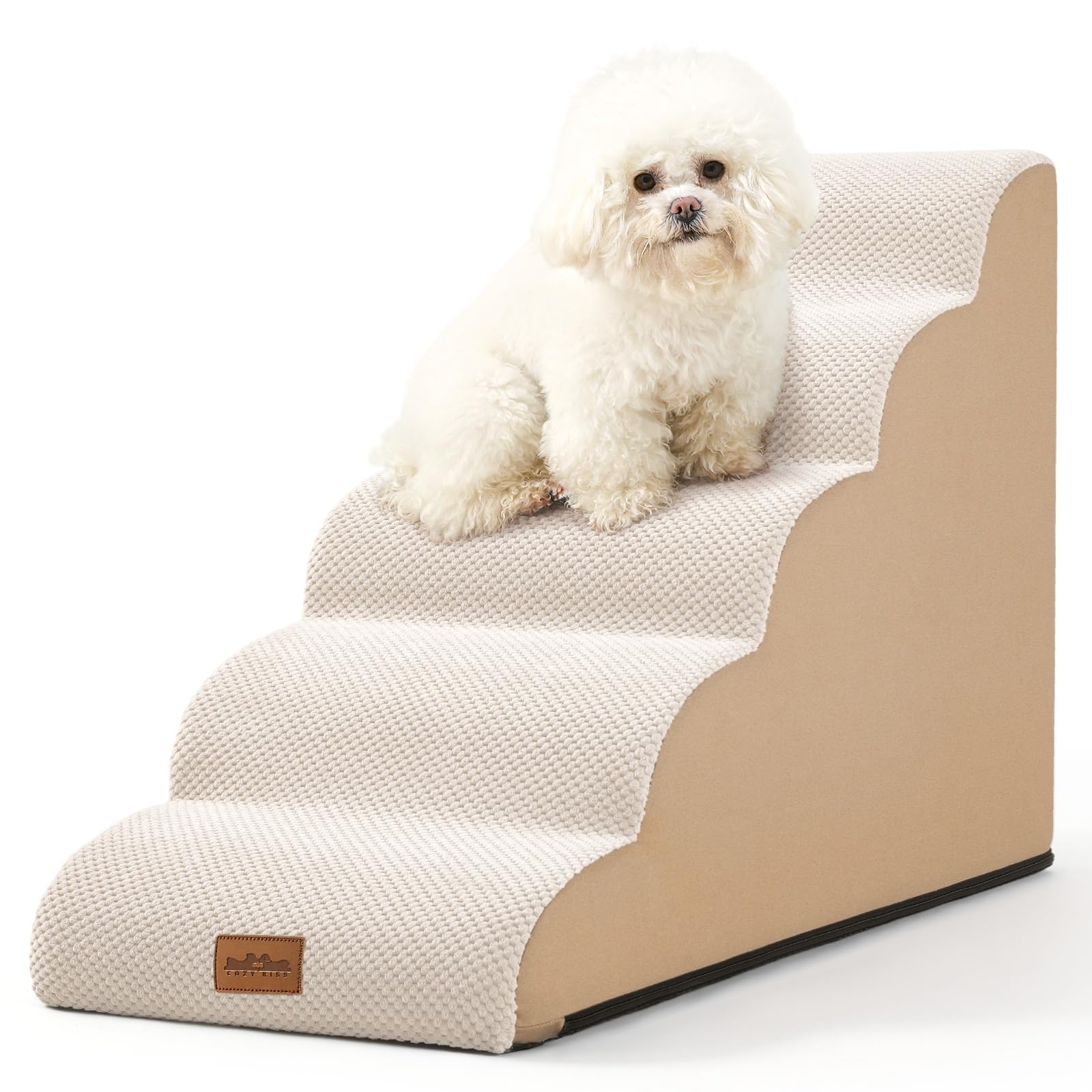 Baby Car Step - ドッグステップ 5段 ペット階段 犬 階段 高密度スポンジ 防水加工 滑り止め 洗えるカバー コンパクト収納 ベージュ 40×84×57cm