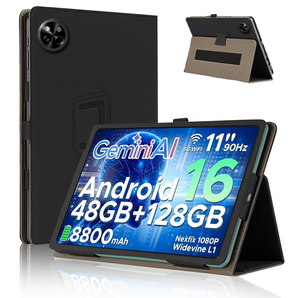 タブレットケース カバー スタンド機能 ペンホルダー付き ハンドストラップ 360度保護 耐衝撃 軽量 ブラック
