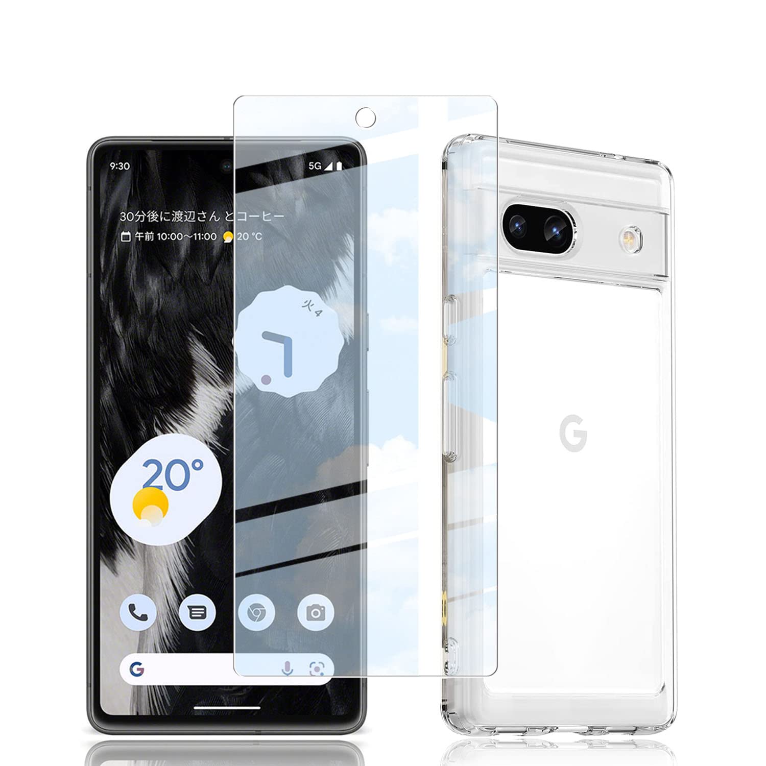 ・対応機種:Google Pixel 7a ・表面硬度:9H ・素材:日本旭硝子(フィルム)、TPU(ケース) ・機能:飛散防止、撥油、指紋防止、耐オイルコーティング、高透過、散熱加工、耐衝撃、カメラ部フチ高設計