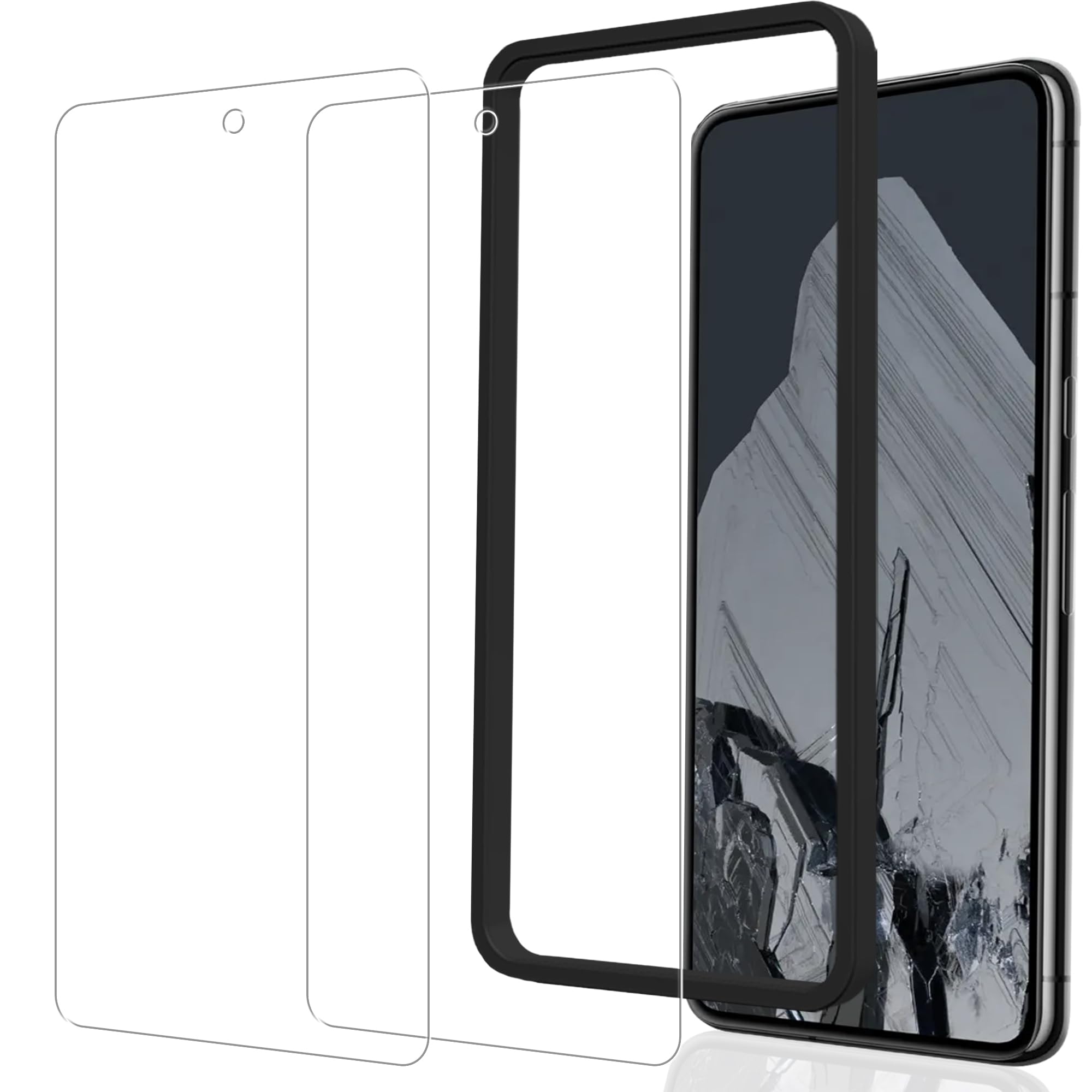 スマホ液晶保護ガラスフィルム 2枚セット ガイド枠付き 強化ガラス 指紋防止 国産素材 高透過率 画面保護フィルム