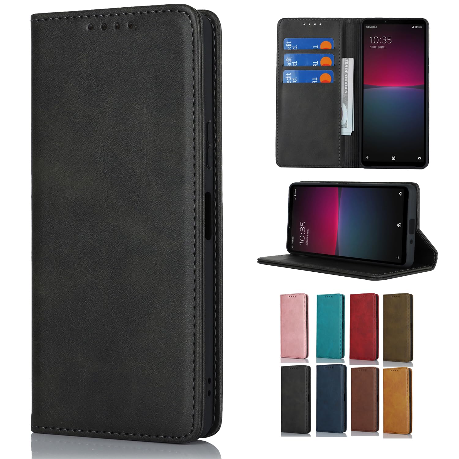 Other - スマホケース 手帳型 AQUOS sense3 Plus カバー カード収納 スタンド機能 耐衝撃 横置き マグネット ブラック