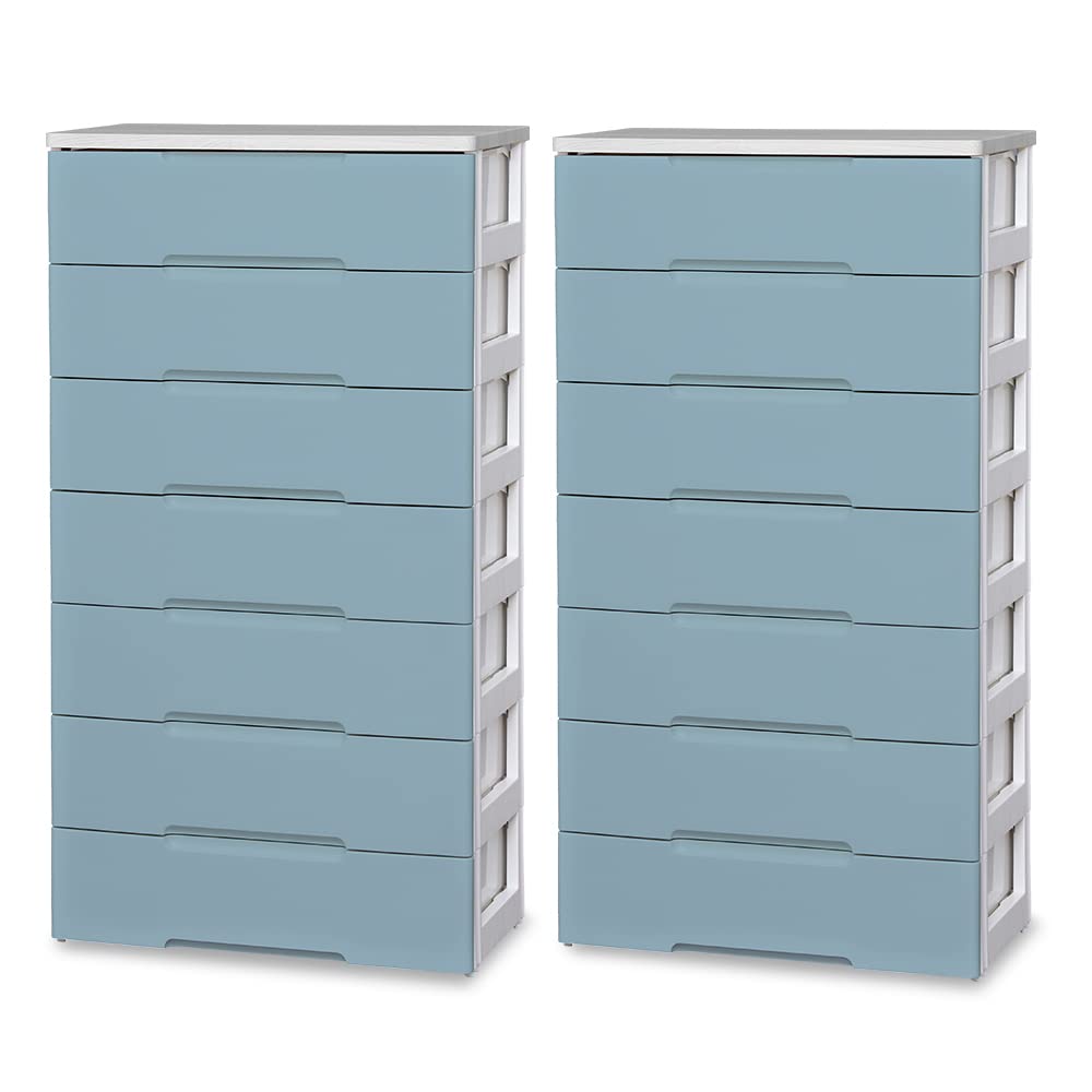 Baby Wardrobes - チェスト 収納 7段 幅73cm ウッドトップチェスト 衣装ケース 引き出し プラスチック 北欧風 おしゃれ タンス リビング収納 衣類収納 2個セット