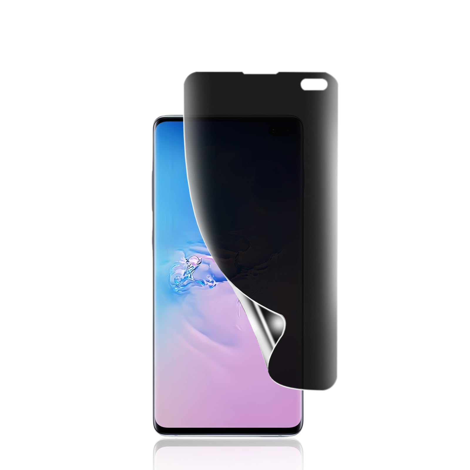 ・対応機種:Galaxy S10 Plus (SC-04L/SCV42) ・素材:TPU ・視野角:左右180° ・機能:覗き見防止、指紋認証対応、自動修復(細かいキズ・気泡)、防汚コーティング
