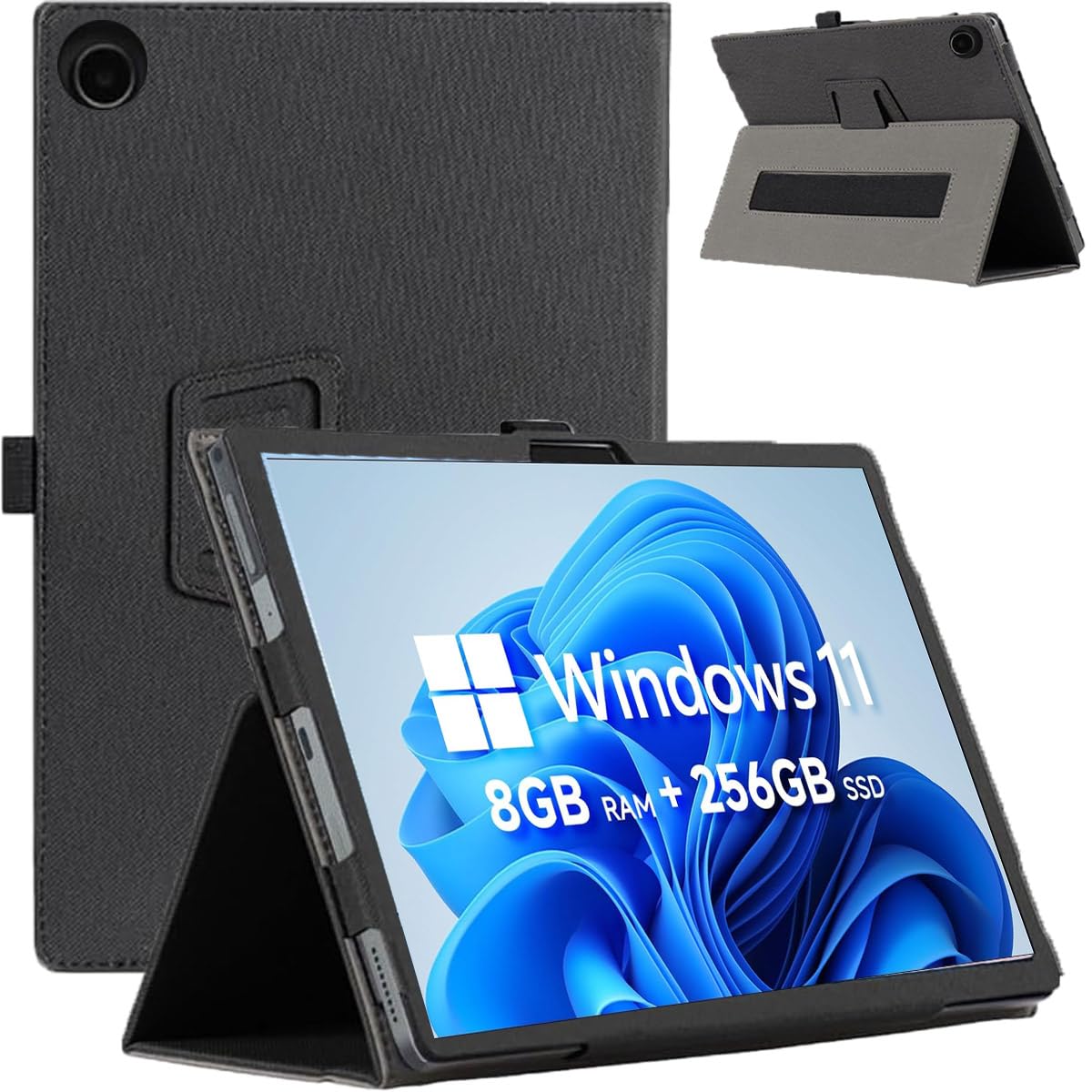 Tablet - タブレットケース 10.1インチ カバー 360度回転 スタンド機能 ペンホルダー付き ハンドストラップ 耐衝撃 傷防止 二つ折り ブラック