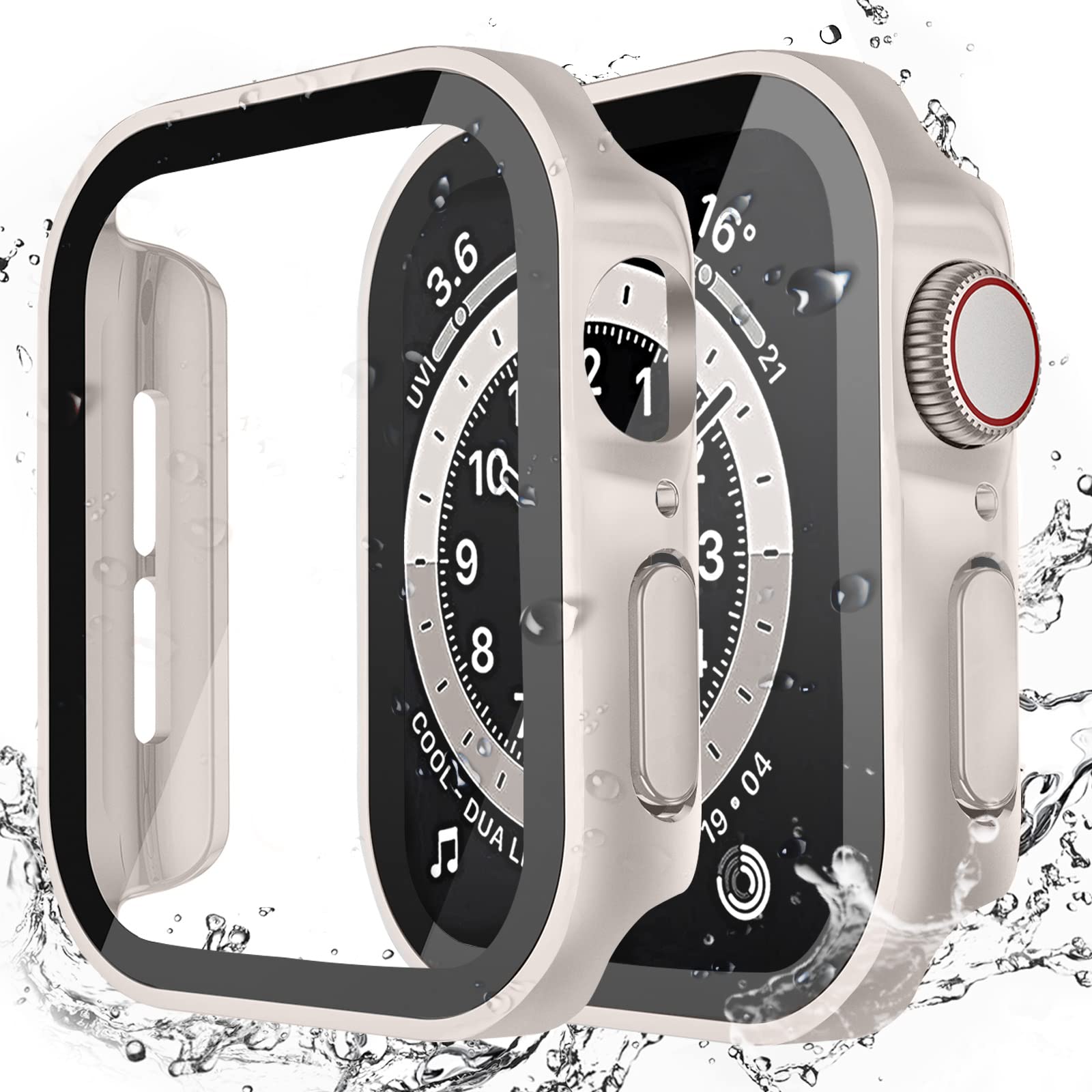 Smartwatch Cover 44mm Waterproof Integrated 3D Right-Angle Edge Ultra-Thin PC Glass Material High Transparency Shockproof Full Protection Easy Installation Starlight