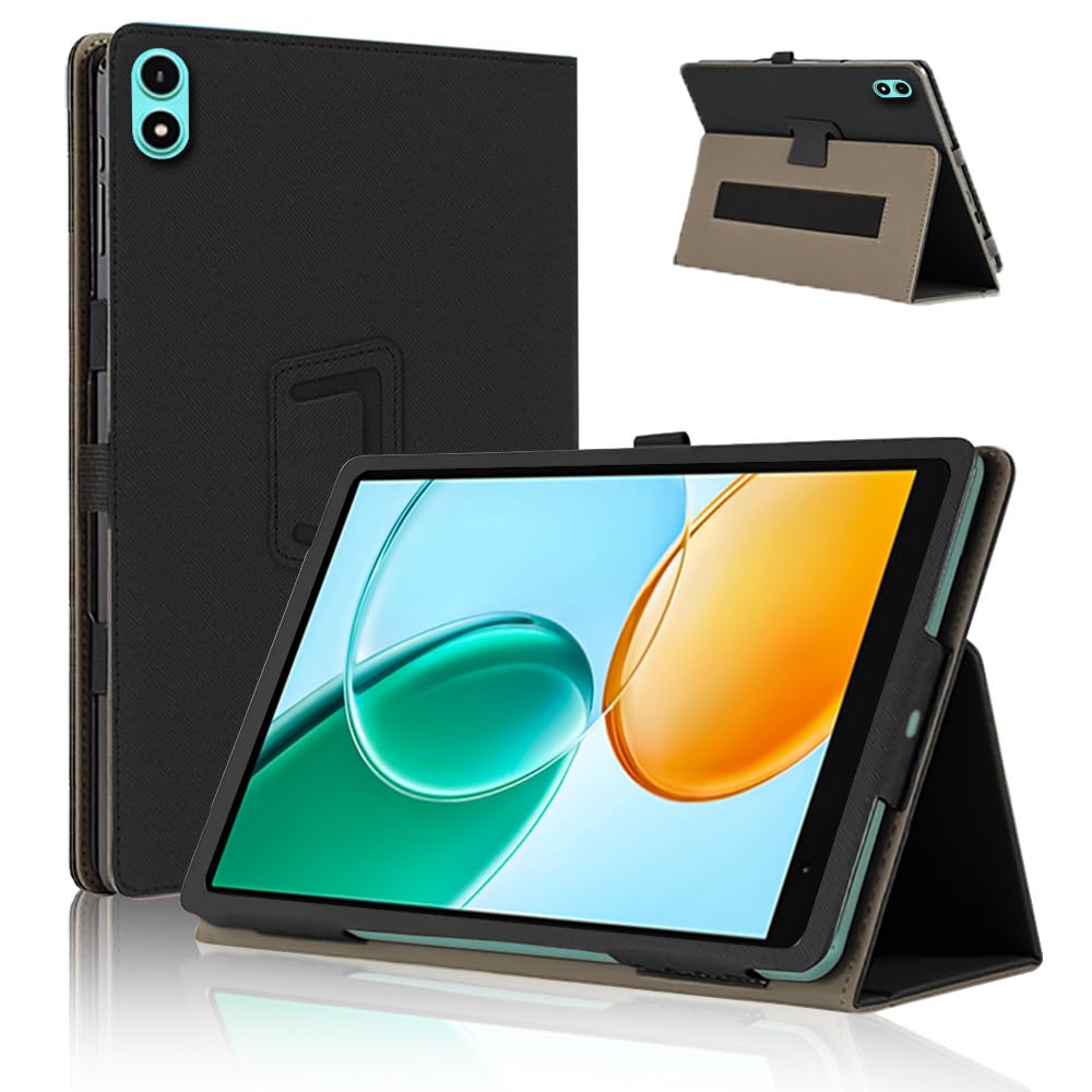 Tablet - タブレットケース 8インチ スタンド機能 ペンホルダー付き 手帳型 カバー 360度回転 ハンドストラップ付き 耐衝撃 擦り傷防止 ブラック
