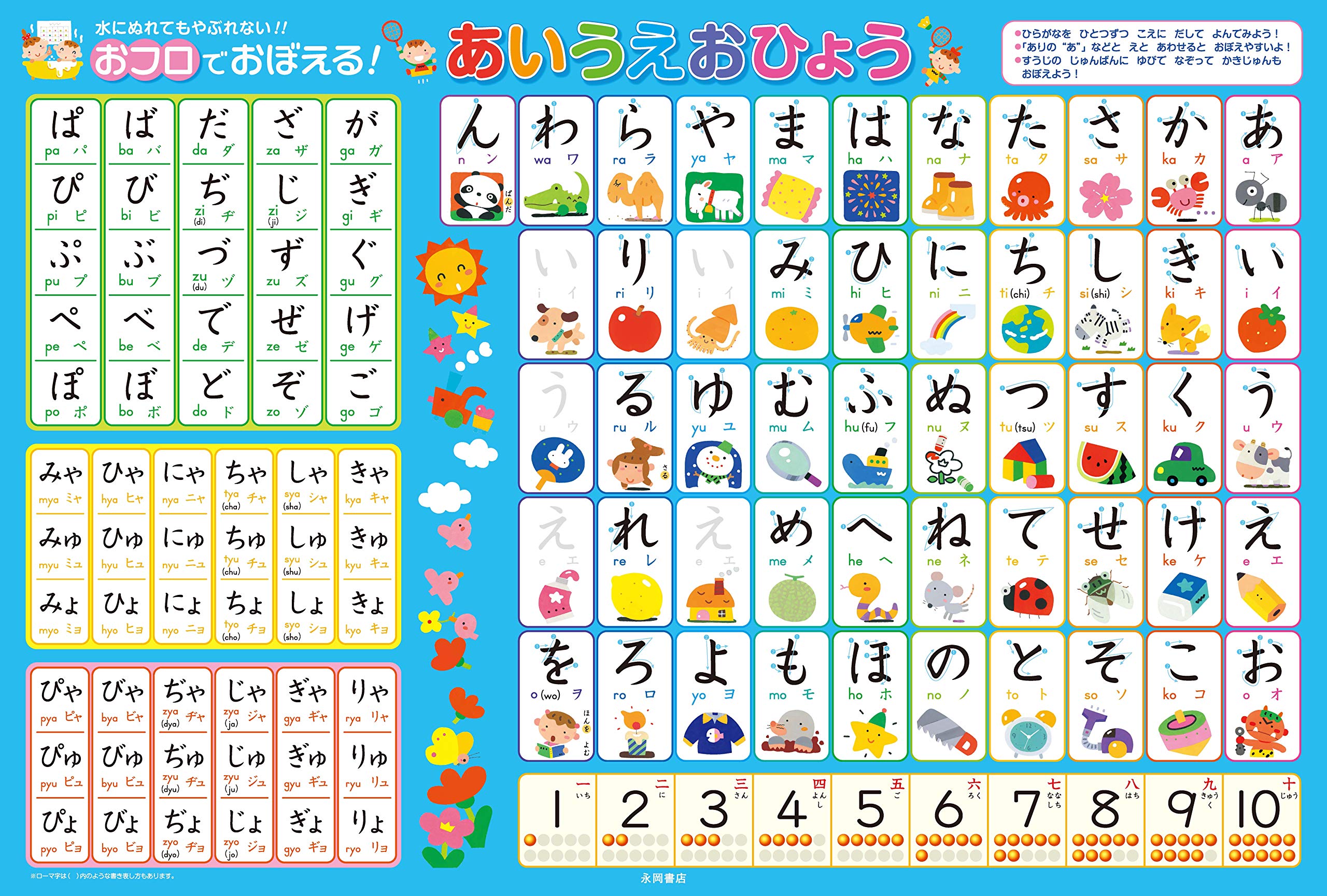Material - お風呂ポスター あいうえお表 学習ポスター 知育玩具 防水 耐水 練習 勉強 ひらがな 50音 ポスター 浴室用 バスルーム 子供 キッズ