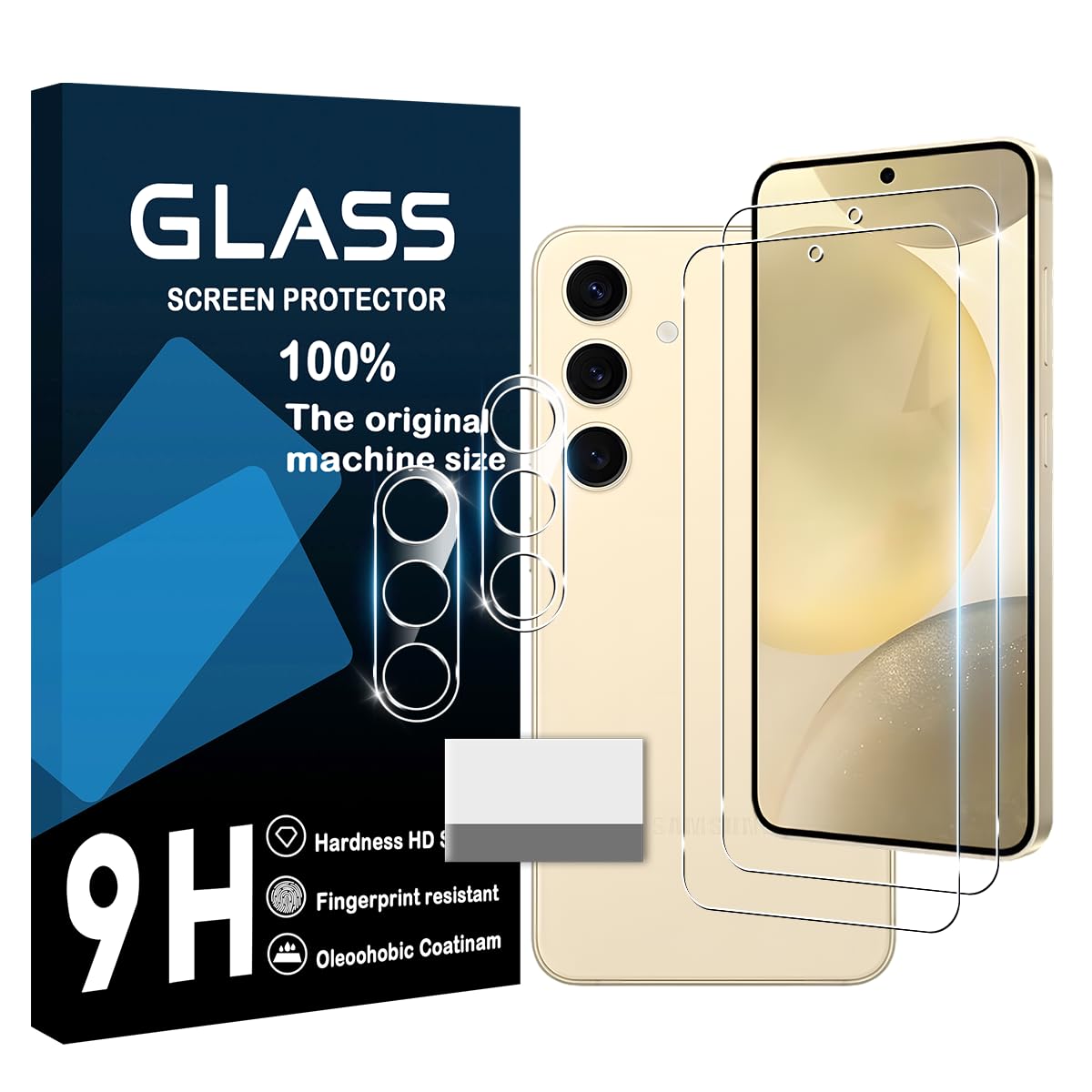 スマホ保護フィルム 2枚 カメラレンズ保護フィルム 2枚セット 強化ガラス 液晶保護 9H硬度 指紋認証対応 全面保護 高透過率 飛散防止 耐衝撃 ラウンドエッジ 貼り付け簡単