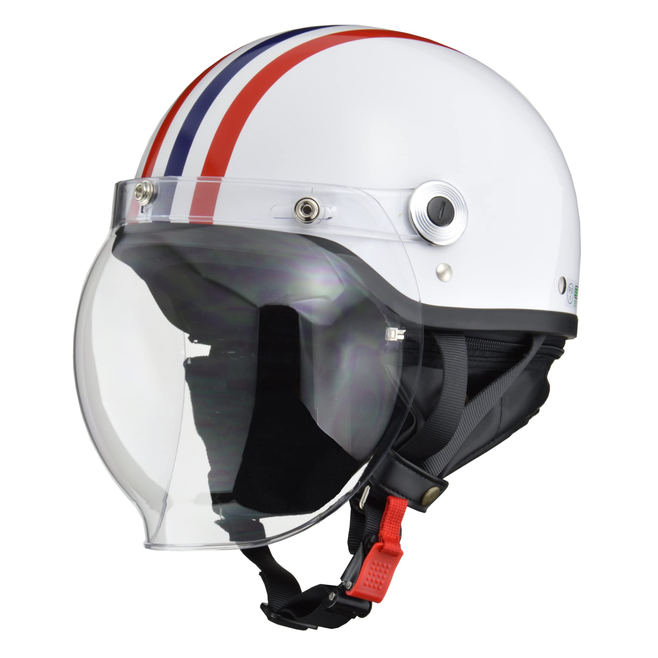 ジェットヘルメット バイク用 シールド付き ホワイト レッド ブルー フリーサイズ 57cm-60cm未満 PSC規格適合 メンズ レディース