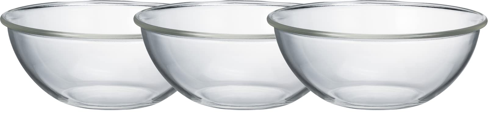 ・サイズ:径25×高さ10×口径25cm(1個あたり) ・満水容量:2,500ml(1個あたり) ・重量:1,040g(1個あたり) ・素材:耐熱ガラス ・生産国:日本 ・食器洗い機:使用可 ・入数:3個セット