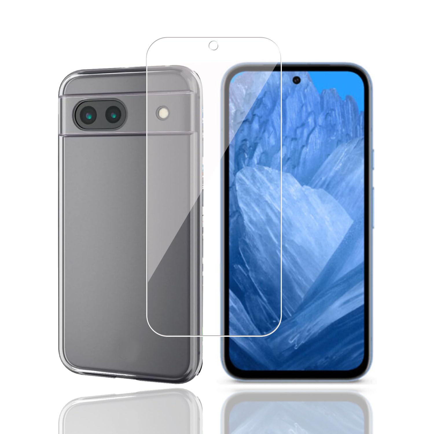 ・対応機種:Google Pixel 8A ・ケース素材:高品質TPU ・フィルム素材:日本旭硝子製強化ガラス ・透明度:99% ・硬度:9H ・加工:ラウンドエッジ加工、ハードコーティング加工、飛散防止加工、アンチオイルコーティング、散熱加工