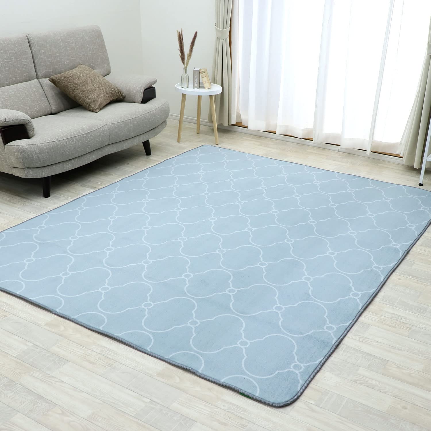 Shoes - カーペット ラグ 200×250cm 約3畳 滑り止め付 マイクロファイバー 洗える 軽量 オールシーズン モロッカン柄 ミストブルー