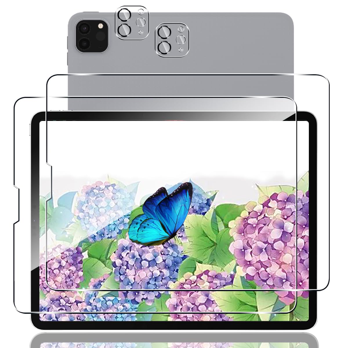 ・対応機種:iPad Pro 12.9インチ (2022/2021/2020モデル、第6/5/4世代) ・セット内容:ガラスフィルム2枚、カメラ保護フィルム2枚 ・素材:日本製旭硝子 ・硬度:9H ・圧縮強度:125MPa ・処理時間:4.5時間以上の高温クエンチ処理 ・機能:気泡ゼロ、飛散防止、衝撃吸収、指紋防止、高透過率、疎油処理(防油・防水)