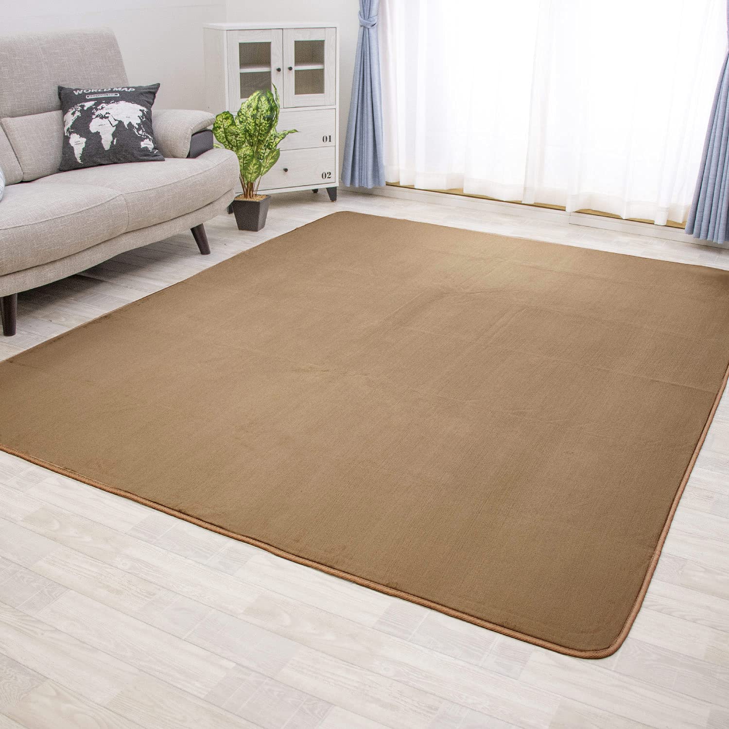 ラグ カーペット 200×250cm 約3畳 滑り止め付き マイクロファイバー 無地 モカ 洗える 軽量 オールシーズン対応