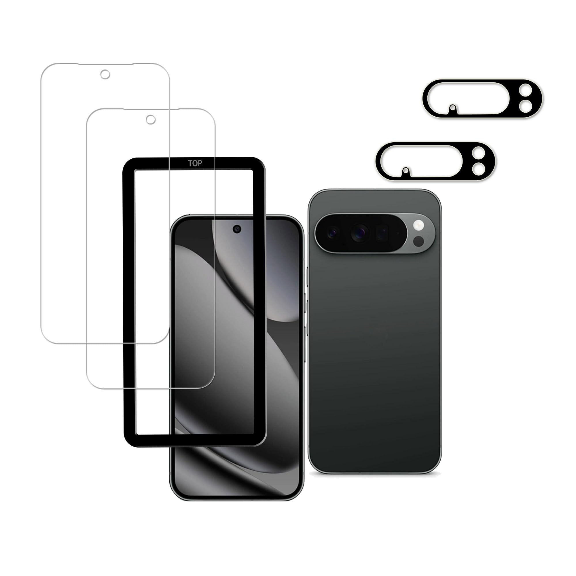 スマホ用保護フィルム カメラレンズカバー セット 対応 強化ガラス 液晶保護フィルム 硬度9H ガイド枠付き 2枚入