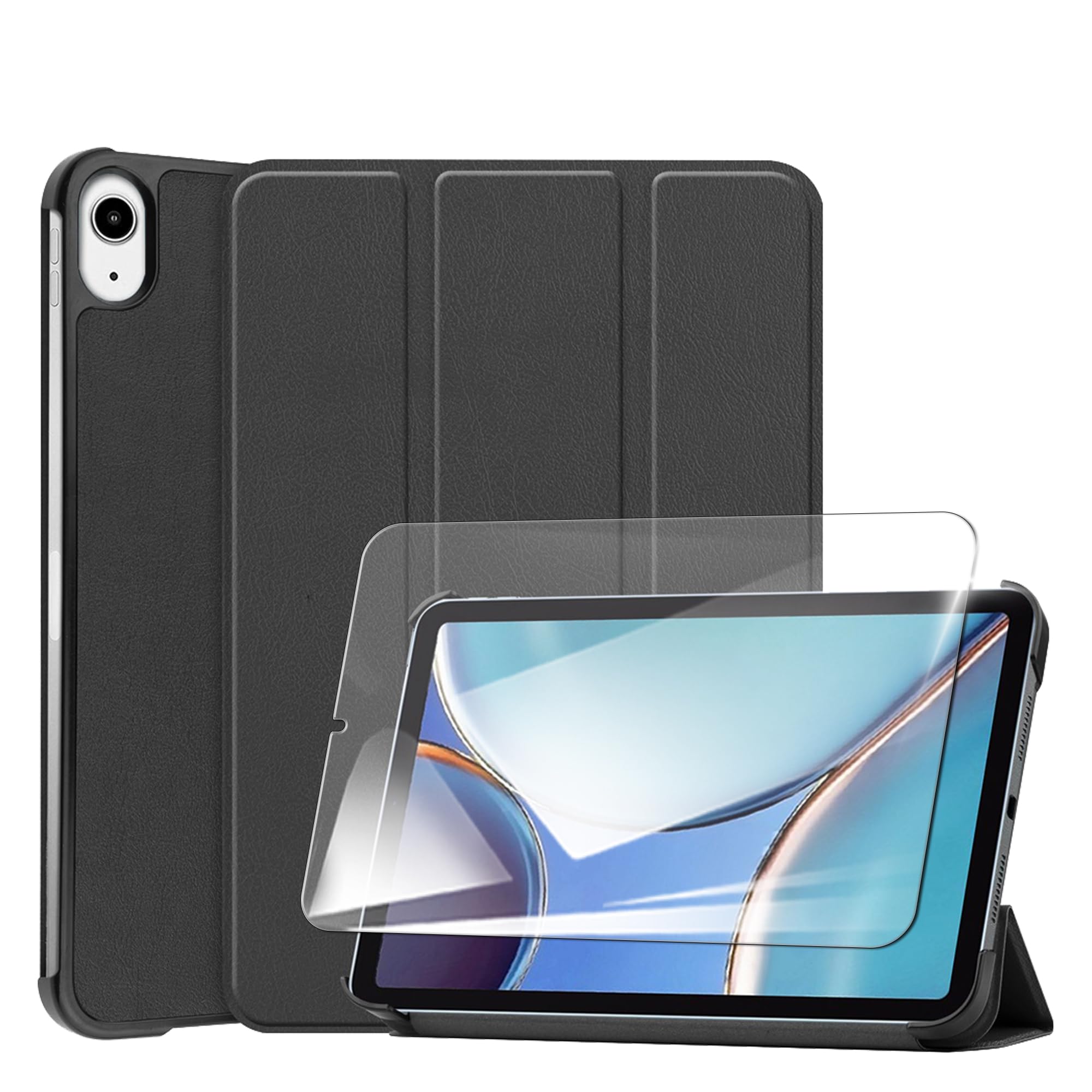Tablet - iPad mini 8.3インチ 保護フィルム 強化ガラス 9H ラウンドエッジ 高透過 高感度 飛散防止 & 三つ折り保護ケース クリアバックカバー 第7世代 2024 第6世代 2021対応 セット