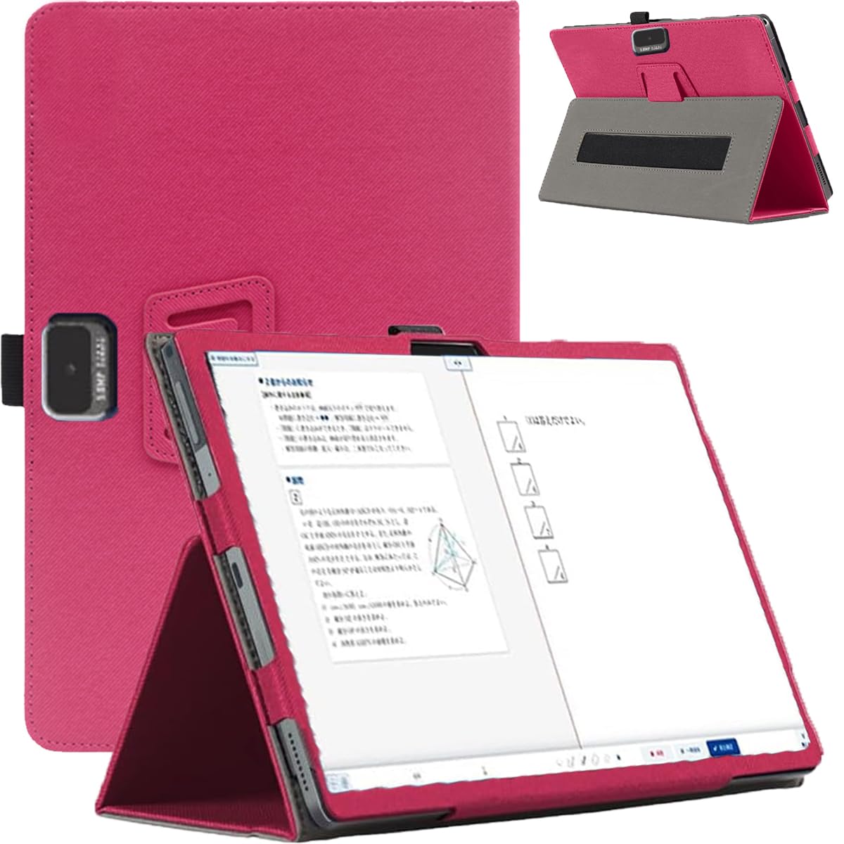 タブレットケース スタンド機能付き 手帳型 カバー ペンホルダー収納 360度保護 耐衝撃 傷防止 マグネット式 レッド