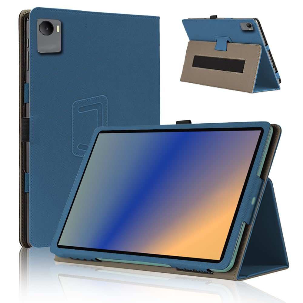 Tablet - タブレットケース 10インチ 全面保護 二つ折りスタンド ペンホルダー付き 磁気吸着 耐衝撃 擦り傷防止 ハンドストラップ付き ネイビーブルー