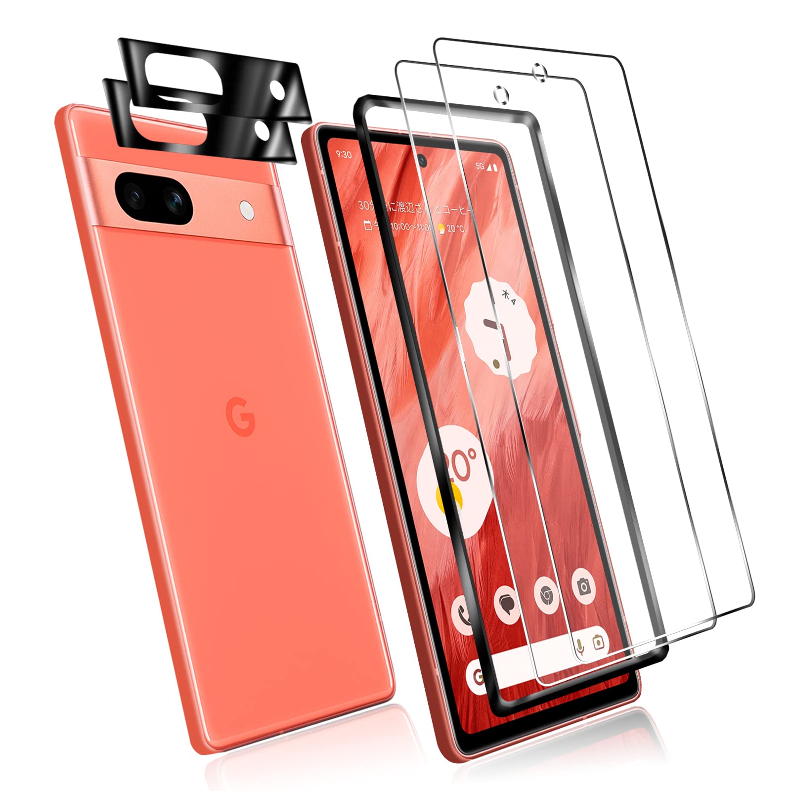 スマホ保護フィルム 2枚セット カメラレンズ用フィルム付き 強化ガラス 液晶保護 高透過率 硬度9H 気泡防止 飛散防止 ガイド枠付き 簡単貼り付け 指紋認証対応 薄型 画面保護シート
