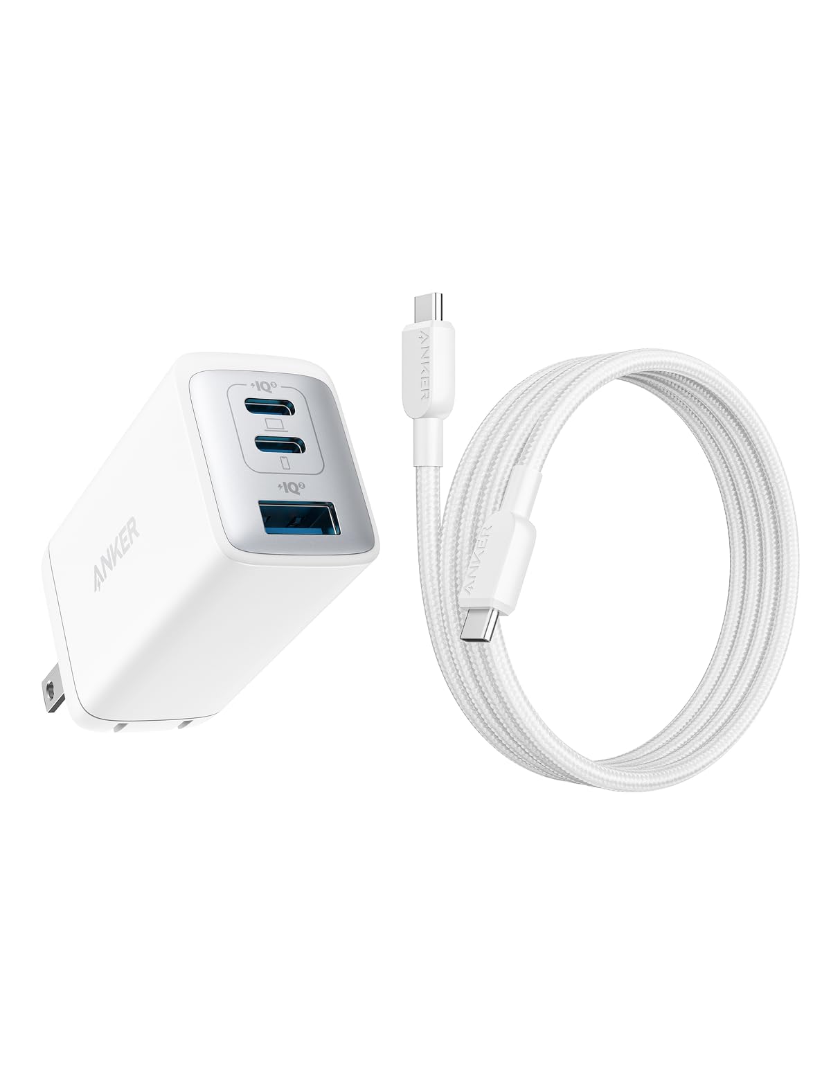 USB充電器 65W 3ポート 急速充電器 USB-C ケーブル付き 小型 軽量 高出力 スマホ タブレット ノートPC 対応 ホワイト