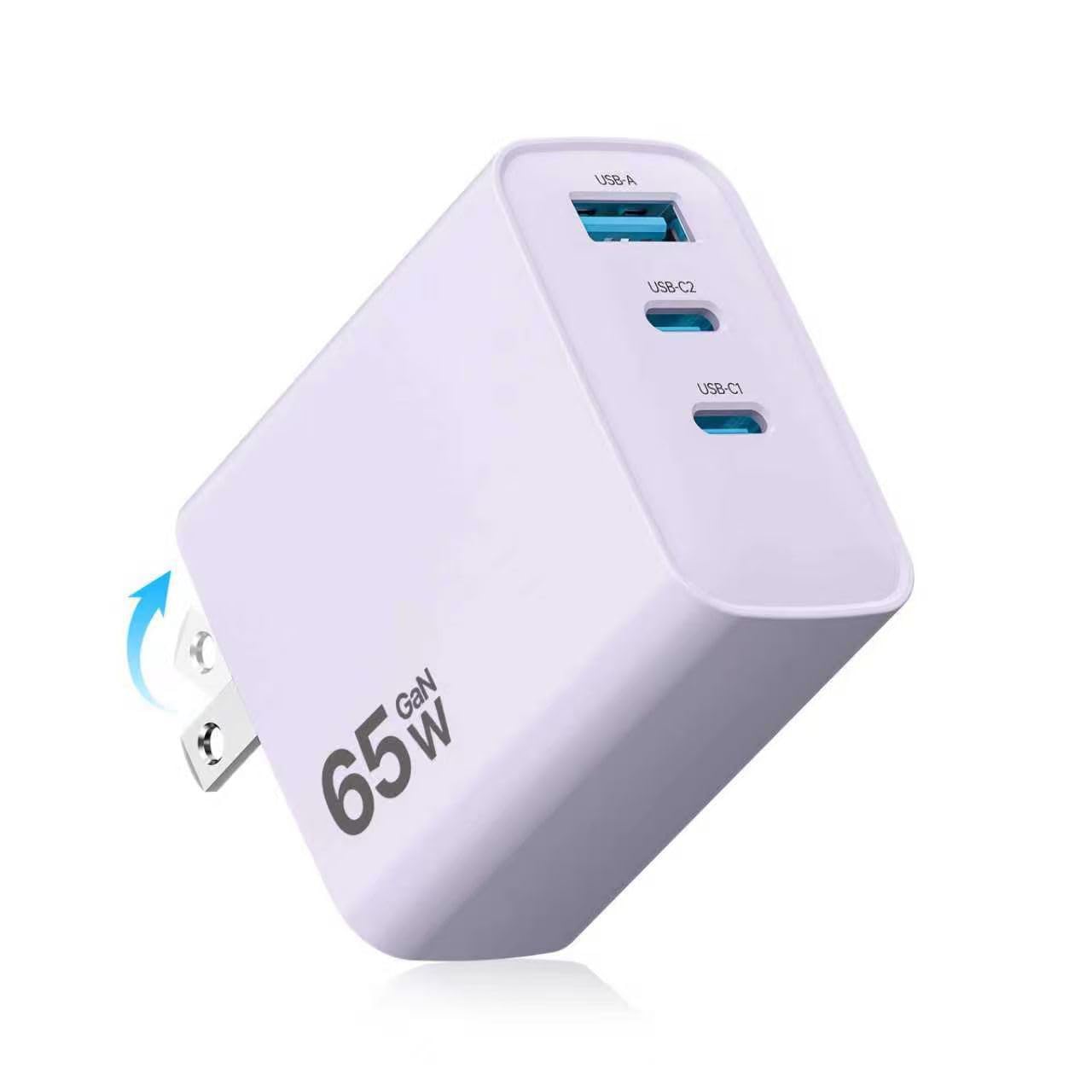 急速充電器 65W PD対応 USB-C Type-C 折りたたみ式 超軽量 超低温 スマホ タブレット ノートパソコン対応 PSE認証済 ムラサキ