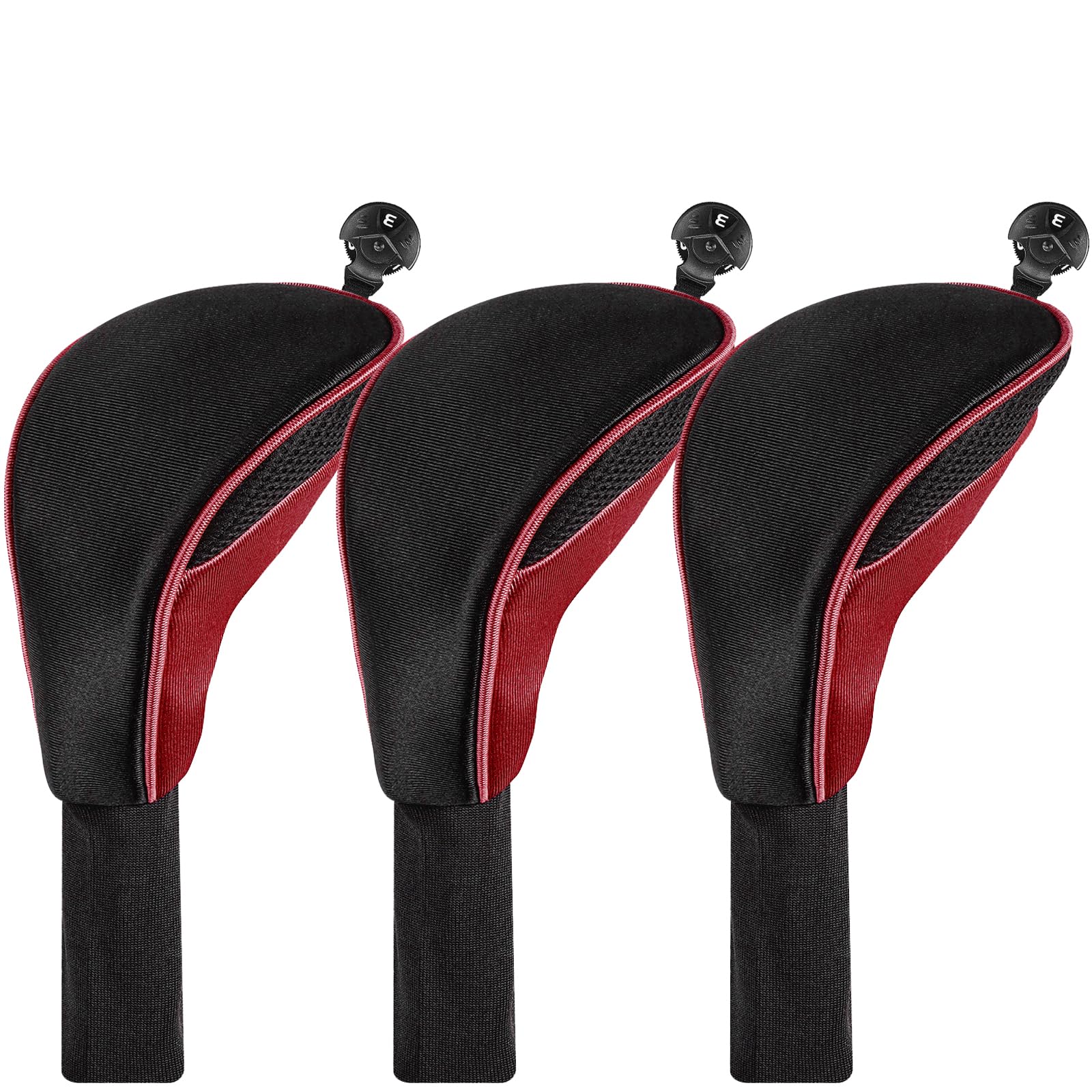 Full Club Set - ゴルフヘッドカバー セット 3点 ドライバー フェアウェイウッド ユーティリティ用 軽量 耐摩耗 ヘッド保護カバー ロングネック 変換タグ付き レッド