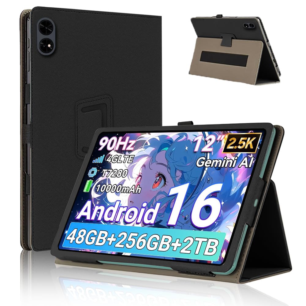 ・対応機種:TABWEE T60 ・サイズ:12インチ ・素材:PU素材、マイクロファイバー ・機能:360°全面保護、二つ折りスタンド機能、多視角調整、ペンホルダー付き、磁気吸引、ハンドストラップ付き