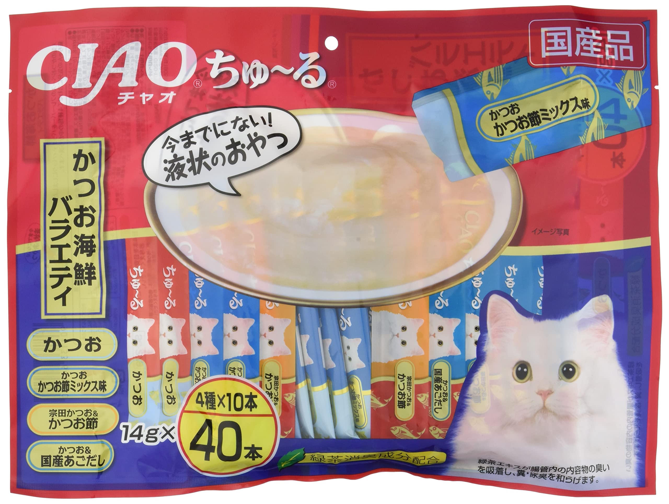 猫用おやつ かつお海鮮バラエティ 14g×40本入 キャットフード ウェットタイプ 液状おやつ 間食 ペットフード