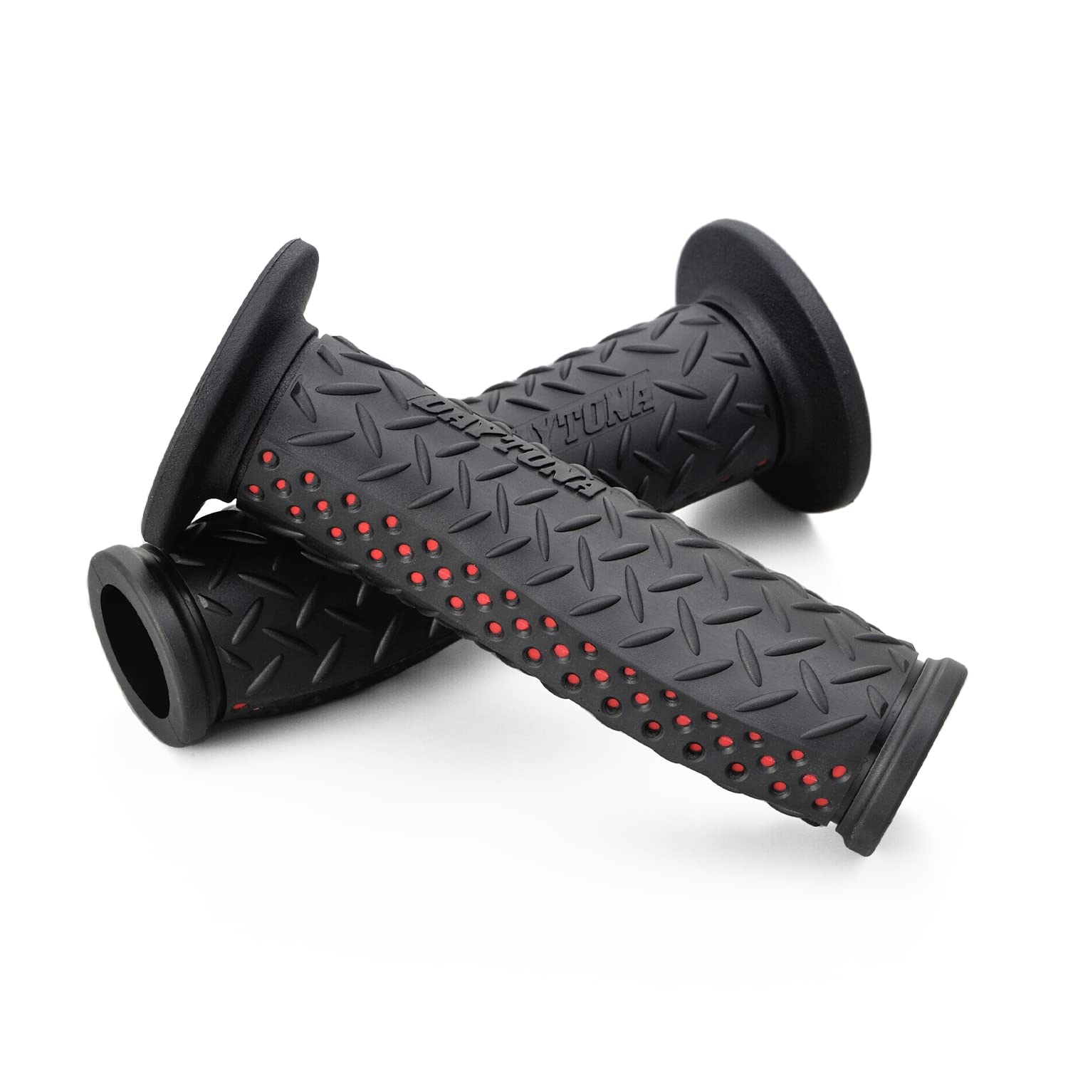 バイクグリップ ハンドル径22.2mm 122mm エンド貫通 レッド ラバー製 バイク用 カスタムパーツ 左右セット