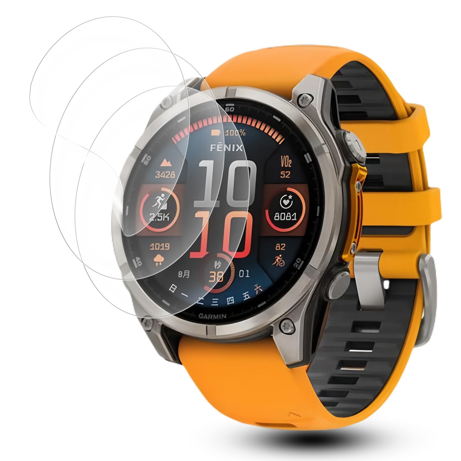 ・対応機種:GARMIN fenix 8 Sapphire AMOLED 47mm ・枚数:3枚セット ・素材:TPU ・厚さ:0.15mm ・機能:高透過率、指紋防止、防汚性、耐摩擦性、キズ自動修復、気泡ゼロ、耐油性、3D全面保護、防水、防塵、自動吸着