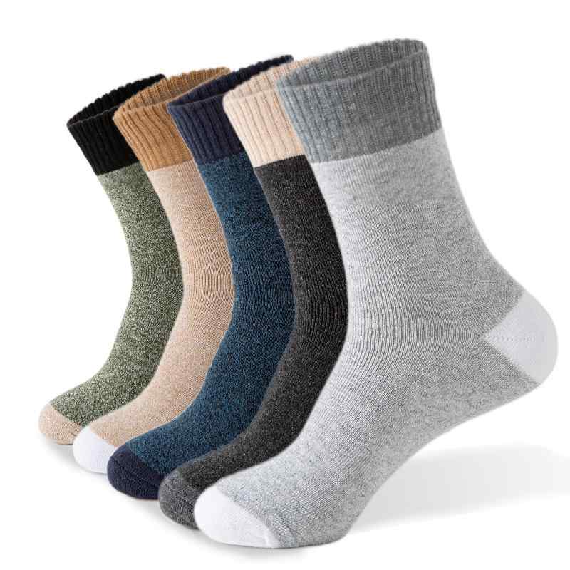 [Hocerlu] 靴下 メンズ 冬 厚手 防寒 暖かい 5足セット 吸汗消臭 耐久性 アウトドア 登山 キャンプ 室内用 24-28cm