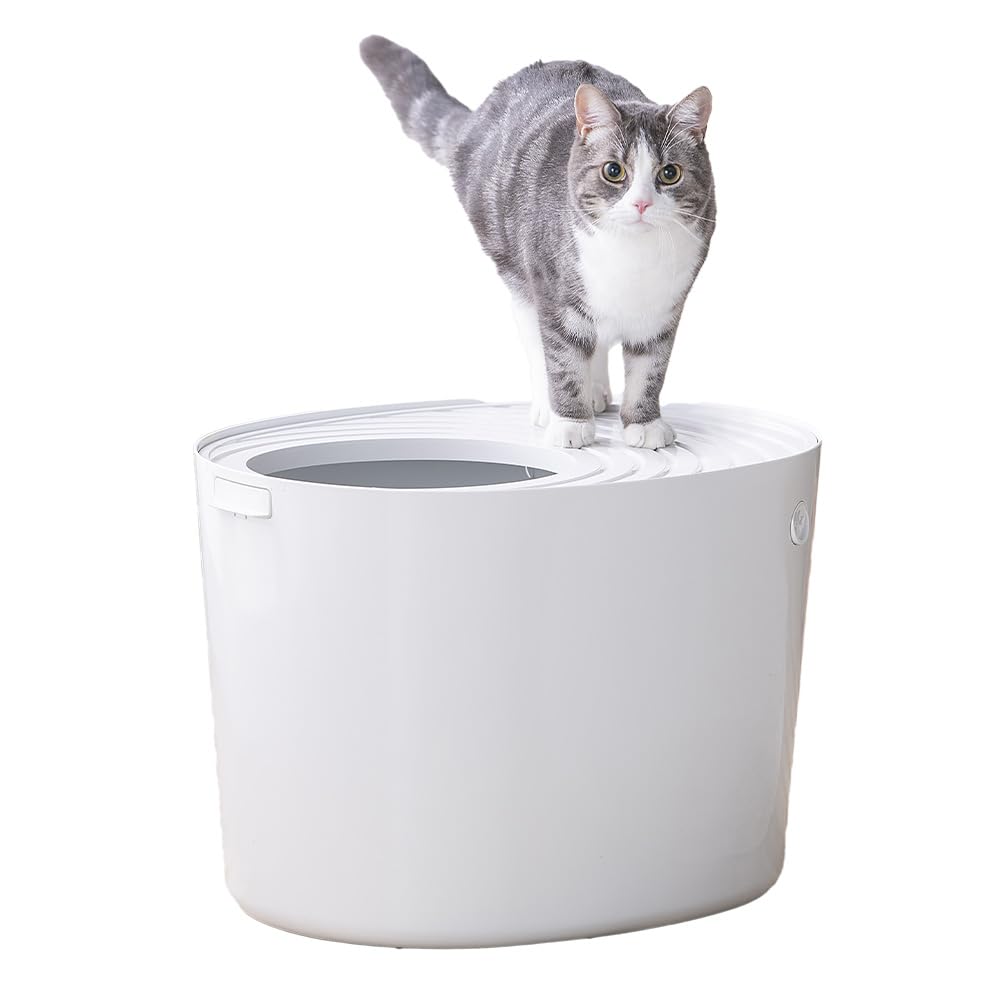 Mat, Cover Set - 猫トイレ 上から入る 飛び散り防止 臭い対策 レギュラーサイズ アイボリー ペット用品 トイレ容器 本体 猫砂用