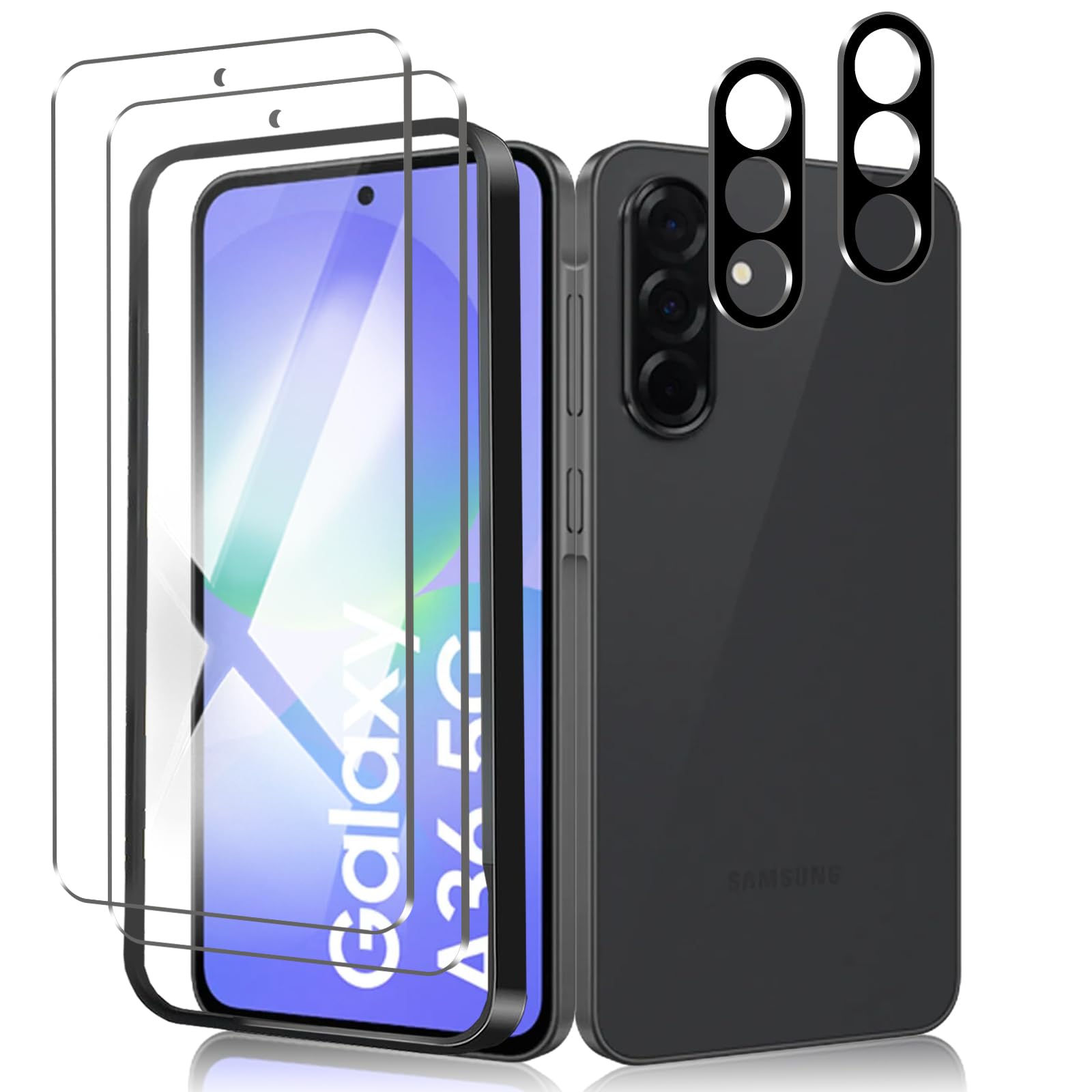 ・対応機種:Galaxy A36 5G ・セット内容:画面保護フィルム2枚、カメラフィルム2枚 ・サイズ:本体画面より3mm小さい設計 ・透過率:99%以上 ・硬度:9H ・素材:旭硝子 ・表面加工:ハードコート加工、オイルコート加工、平滑接触加工、指紋防止コーティング ・吸着素材:シリコンコーティング(静電吸着)