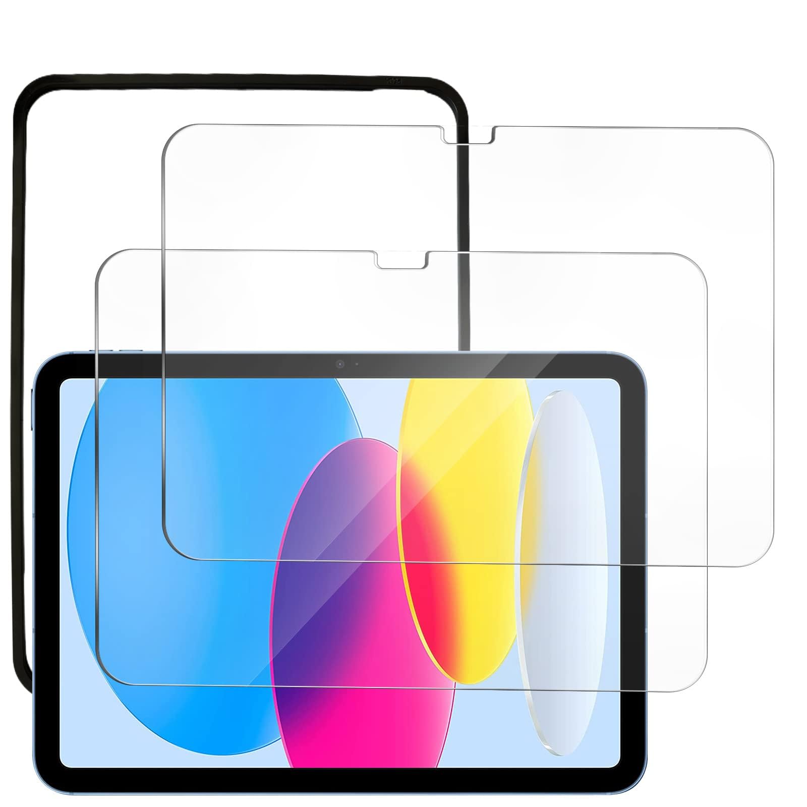 ・対応機種:iPad 第10世代(10.9インチ)、モデル A2757、A2696 ・硬度:9H ・素材:日本製旭硝子 ・厚さ:0.33mm ・枚数:2枚入り ・表面加工:疎油性コーティング(指紋防止、撥水撥油) ・機能:飛散防止、気泡自動排除、タッチ感度向上