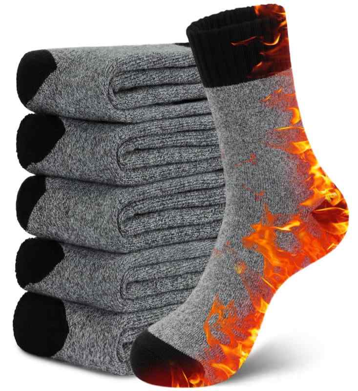 [Lavento] 靴下 メンズ ソックス 冬 【5足セット・ウール裏パイル・耐久性アップ】 防寒靴下 ウールソックス あったか 厚手 防寒 保温 消臭 360°蓄熱 伸縮性 室内 アウトドア スキー スポーツ 24