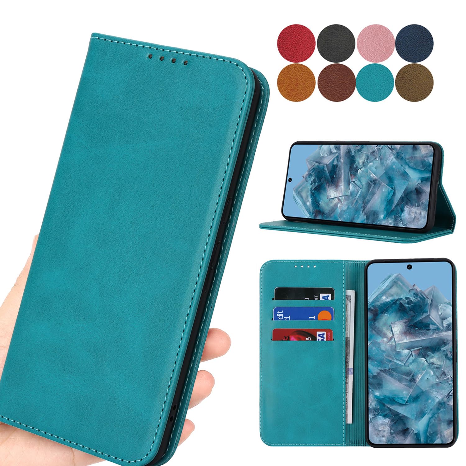 スマホケース 手帳型 携帯カバー スマートフォンケース 合成皮革 カード収納 スタンド機能 マグネット 落ち着いた色 ブルー