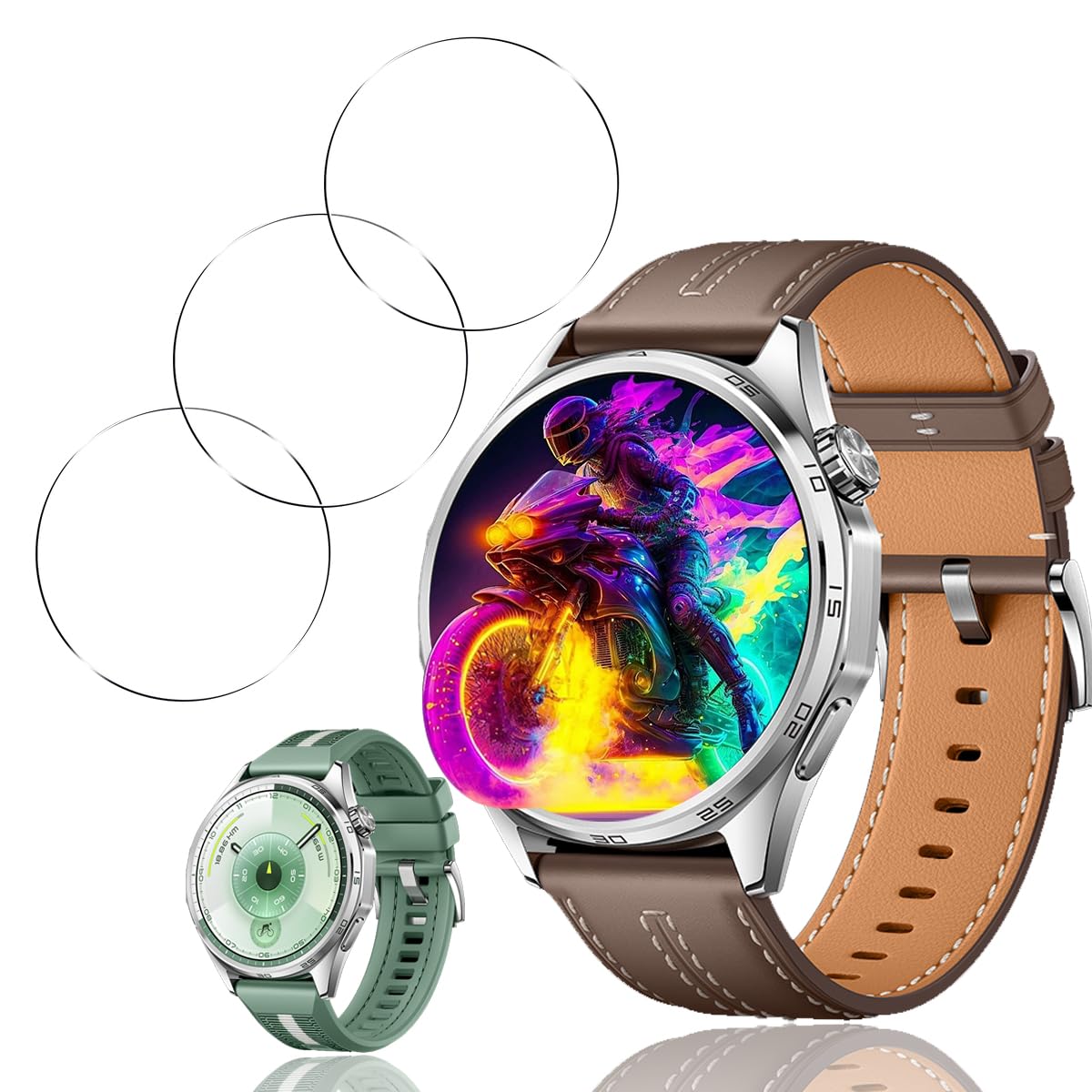 ・対応機種:HUAWEI Watch GT6 46mm ・入数:3枚 ・素材:日本旭硝子(AGC) ・硬度:9H ・強化時間:6時間 ・透過率:約99% ・エッジ加工:2.5Dラウンドエッジ加工