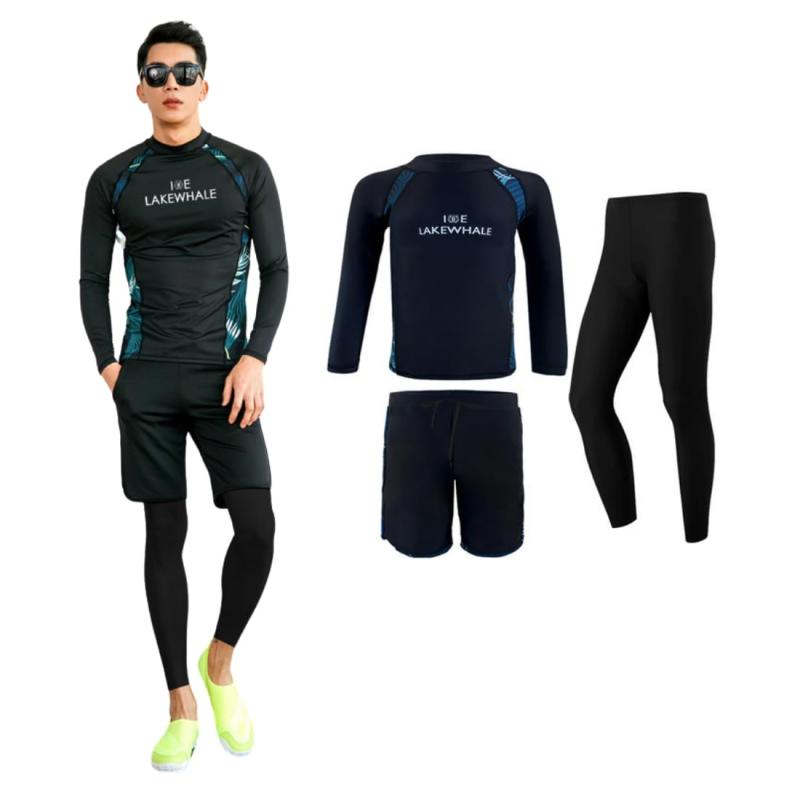 [wechose] ラッシュガード メンズ 水着 長袖 上下セット 3点セット レギンス サーフパンツ フィットネス 男性 UVカット 大きい サイズ ビーチ 温泉 水泳 水陸両用 スイミング 通気性 快適 吸汗