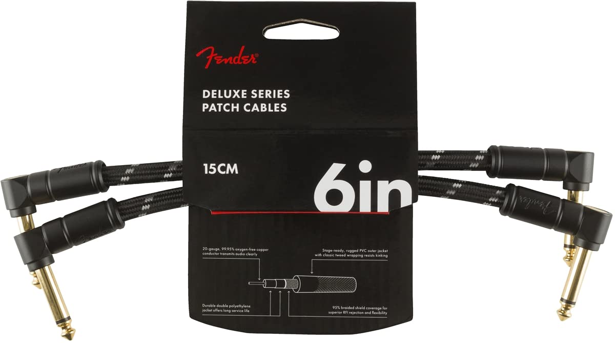Shielded Cable - 楽器用シールドケーブル 2本セット L型 L型 15cm ブラックツイード ギター ベース ケーブル エフェクター 接続用