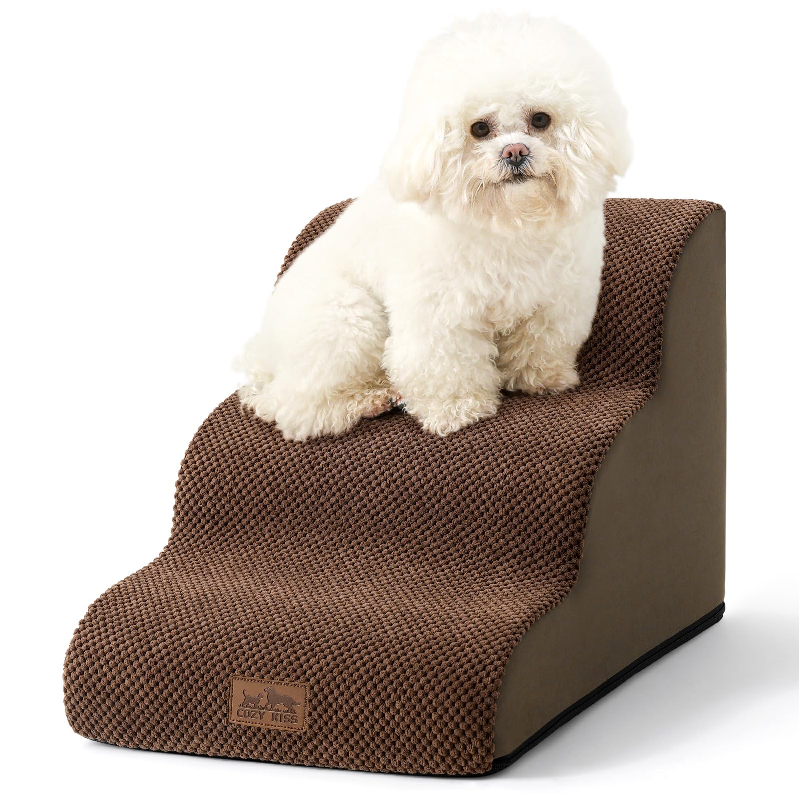 Baby Car Step - ドッグステップ 3段 ペット用階段 小型犬 猫 スロープ 踏み台 高密度フォーム 介護用 昇降台 段差解消 ブラウン 3ステップ