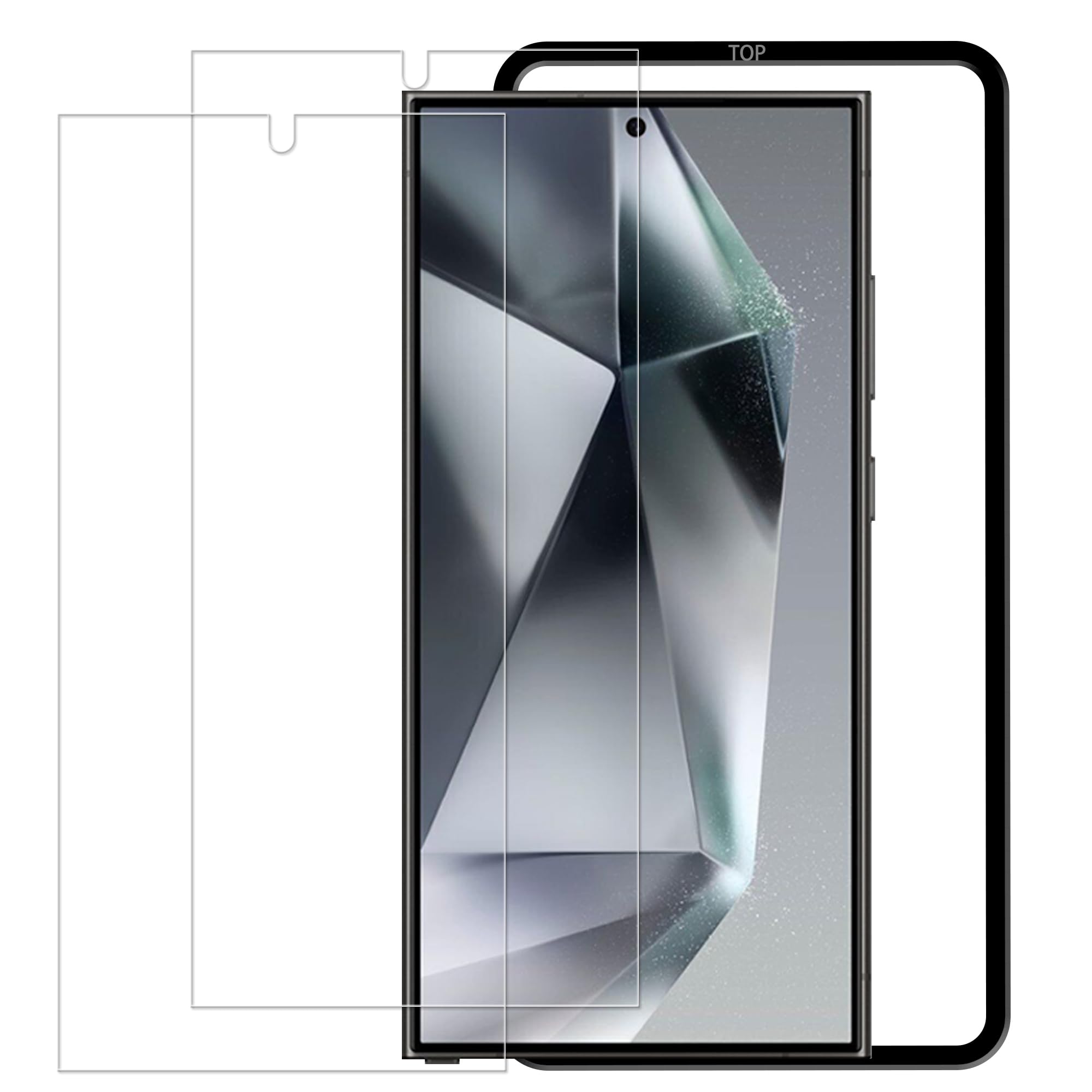 ・対応機種:Galaxy S24 Ultra ・セット内容:ガラスフィルム2枚、ガイド枠1枚 ・素材:日本硝子素材 ・機能:飛散防止加工、指紋防止(防汚コート)、高透過率、自然吸着