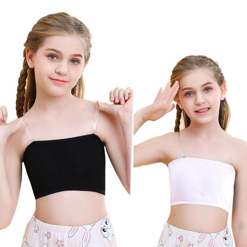 [InSomila] チューブトップ ストラップ キッズ ジュニア カップ付き ずれない 落ちない ダンス ブラ 透明ストラップ ノンワイヤー ベアトップ 子供 ベリーダンス インナー