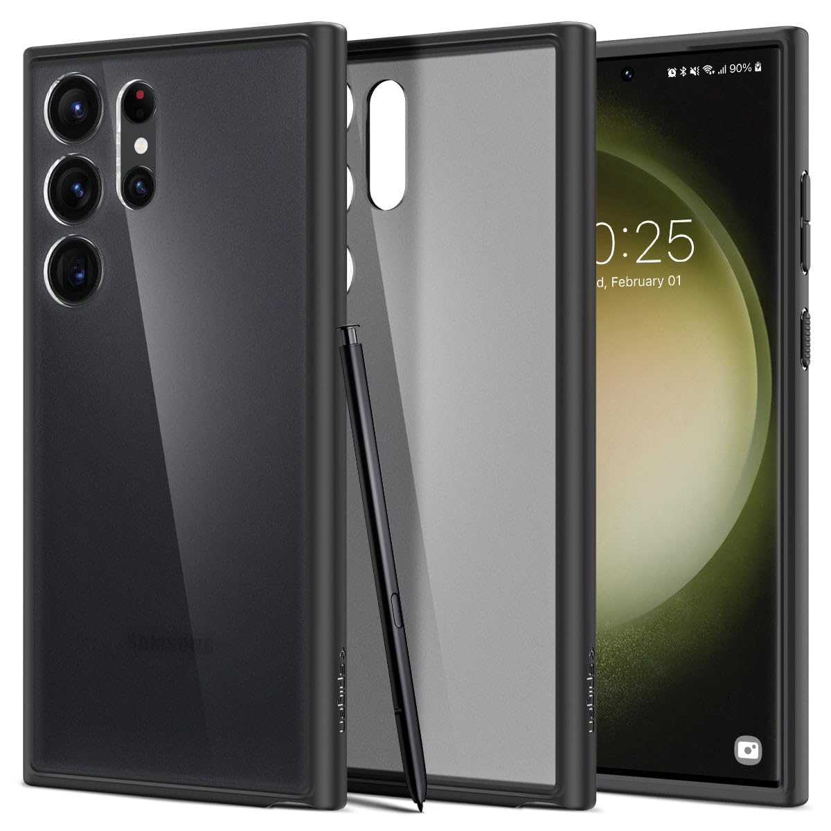 スマートフォンケース Galaxy S23 Ultra クリア バンパー TPU 2重構造 耐衝撃 米軍MIL規格 すり傷防止 ワイヤレス充電対応 フロストブラック