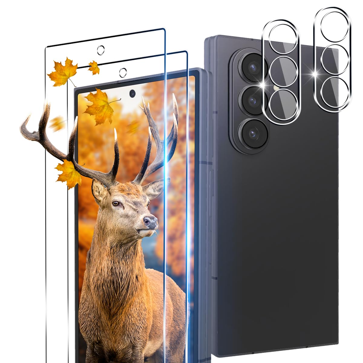折りたたみスマートフォン用 液晶保護ガラスフィルム 2枚 カメラ保護フィルム 2枚 ...