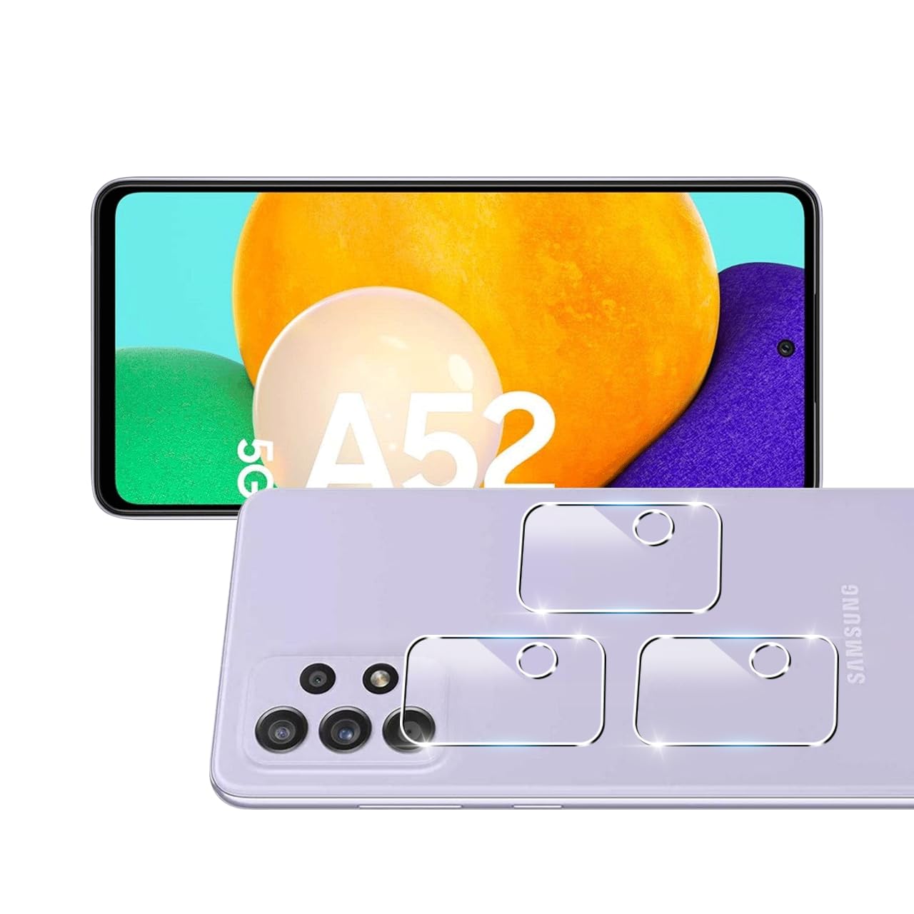 Protectors - カメラフィルム Galaxy A52 5G レンズ保護フィルム 3枚入 旭硝子素材 9H硬度 高透過率 飛散防止 耐衝撃 指紋防止 気泡防止 ラウンドエッジ加工 簡単貼り付け