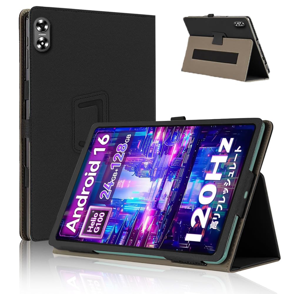Tablet - タブレットケース 8.7インチ 二つ折りスタンド ペンホルダー付き 360度全面保護 手帳型カバー 耐衝撃 磁気吸着 ハンドストラップ付き ブラック