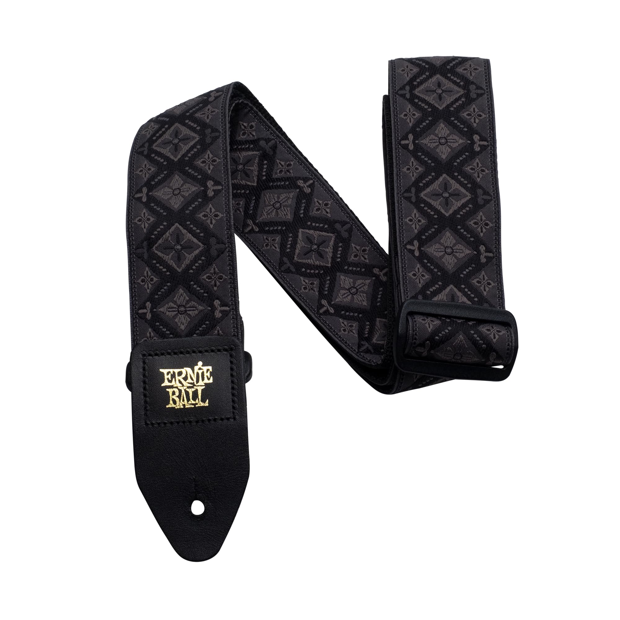 Jacquard woven guitar strap, adjustable, durable, black, for guitar, bass, acoustic guitar, electric guitar, instrument accessory.